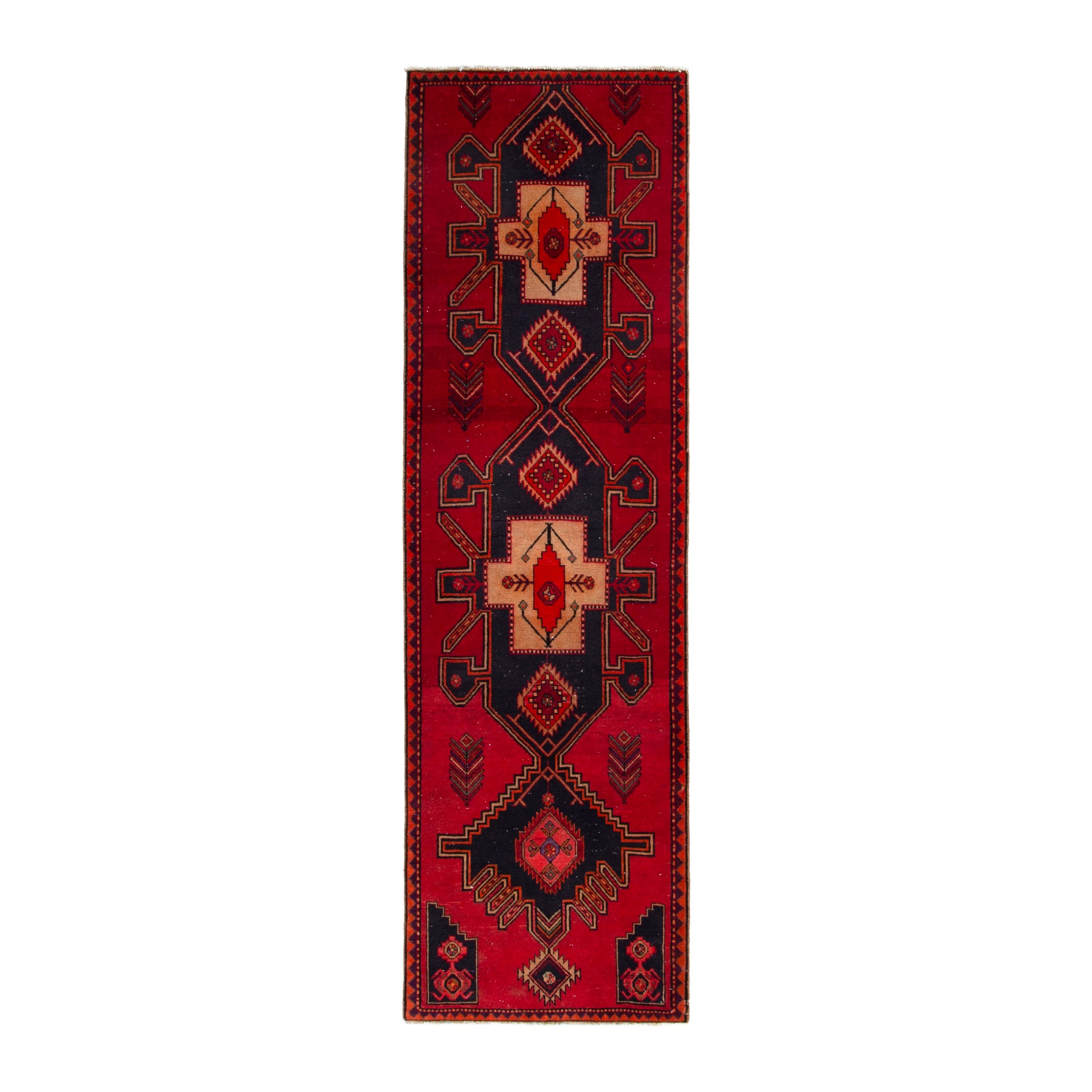 Persian Ardabil runner rug in deep red and black cherry, 2'11" x 9'10"