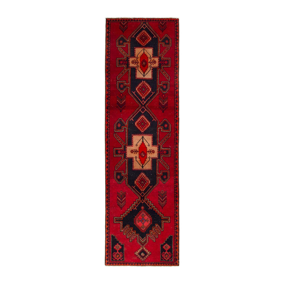 Persian Ardabil runner rug in deep red and black cherry, 2'11" x 9'10"
