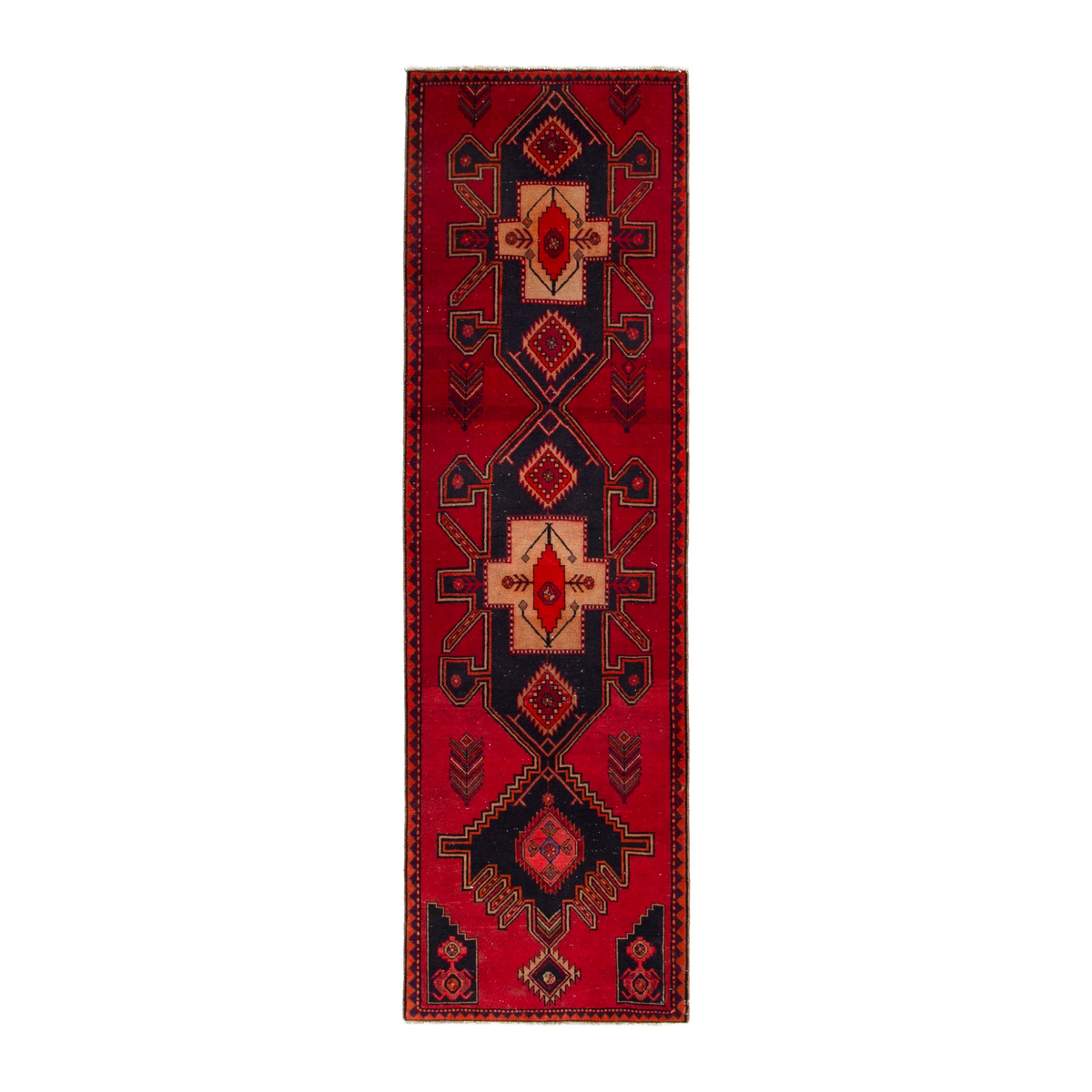 Persian Ardabil runner rug in deep red and black cherry, 2'11" x 9'10"