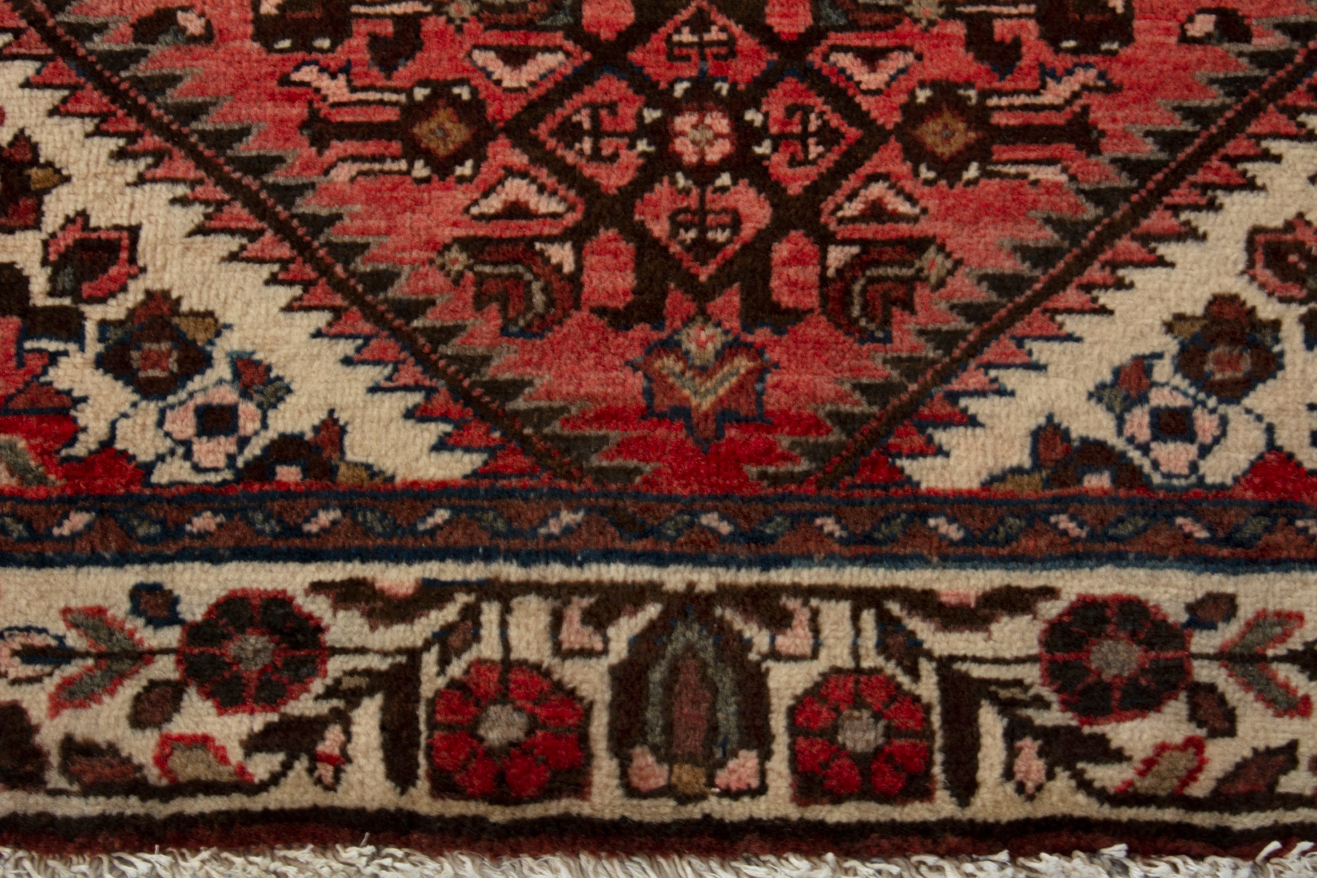 Persian Hamedan runner rug in deep red and cream, view 11 of 18