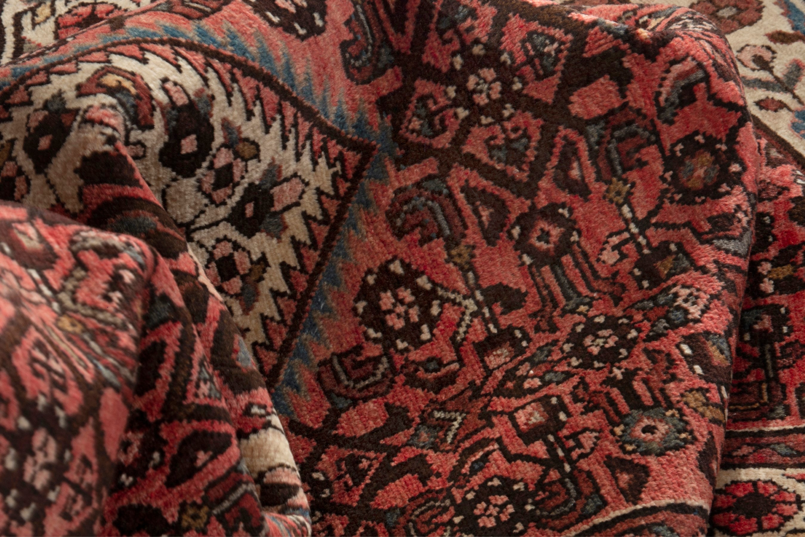 Persian Hamedan runner rug in deep red and cream, view 15 of 18