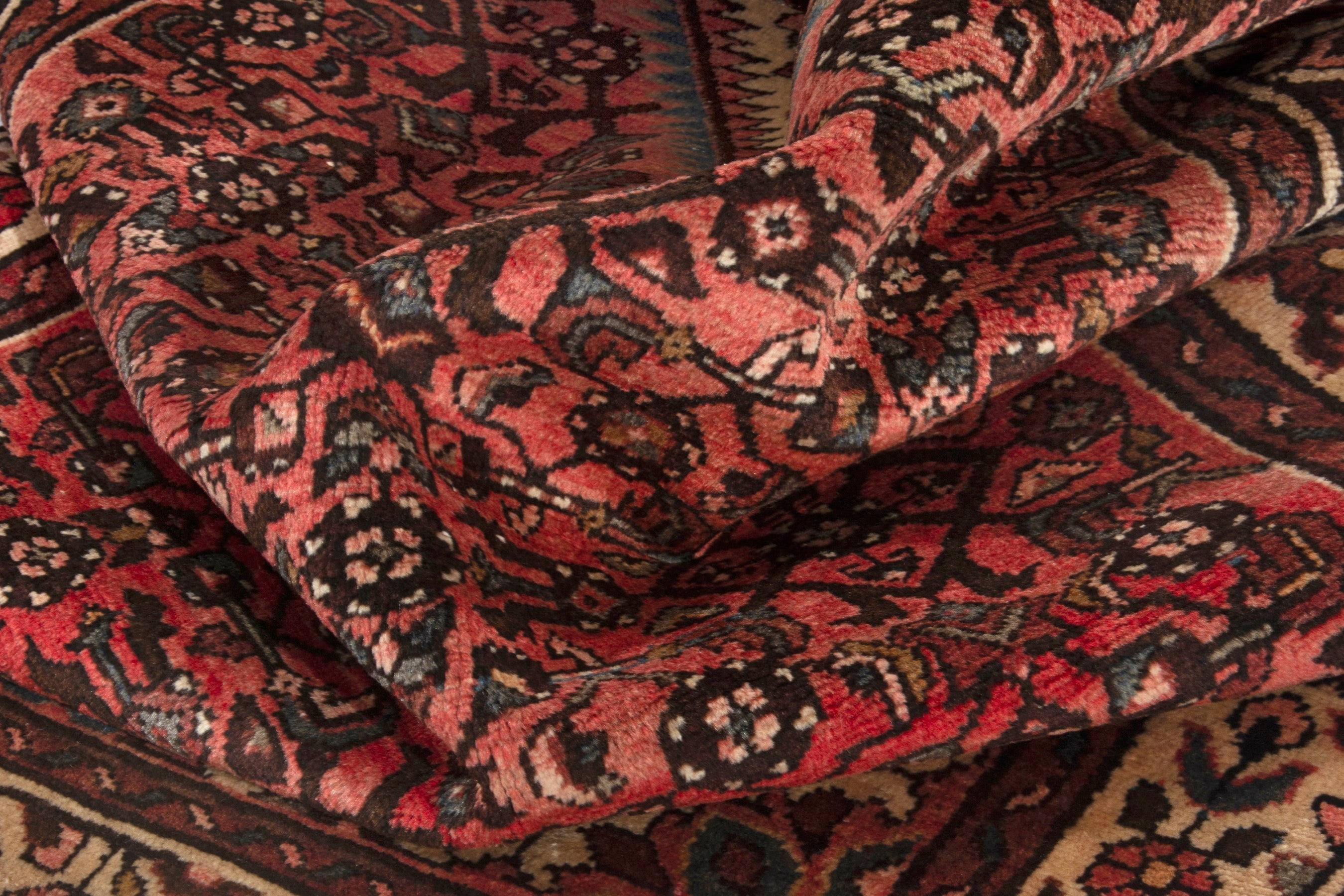 Persian Hamedan runner rug in deep red and cream, view 16 of 18