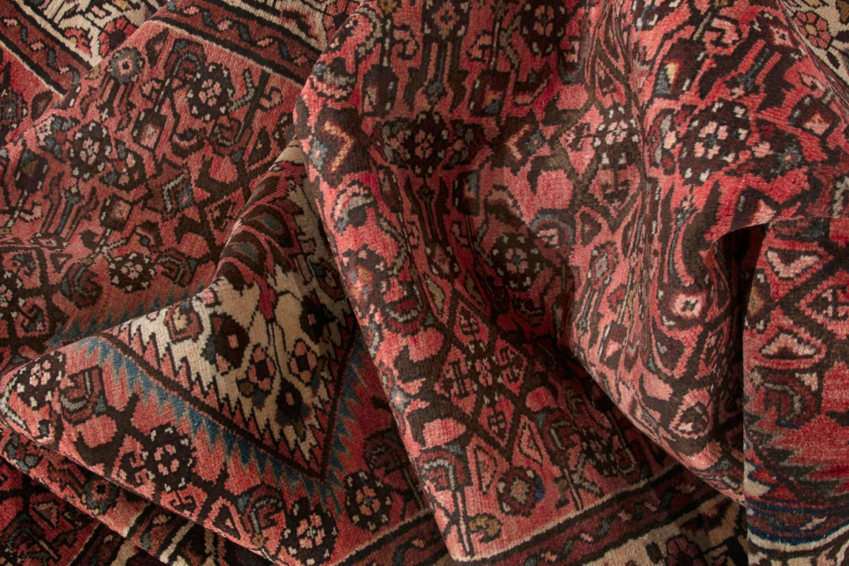 Persian Hamedan runner rug in deep red and cream, view 17 of 18