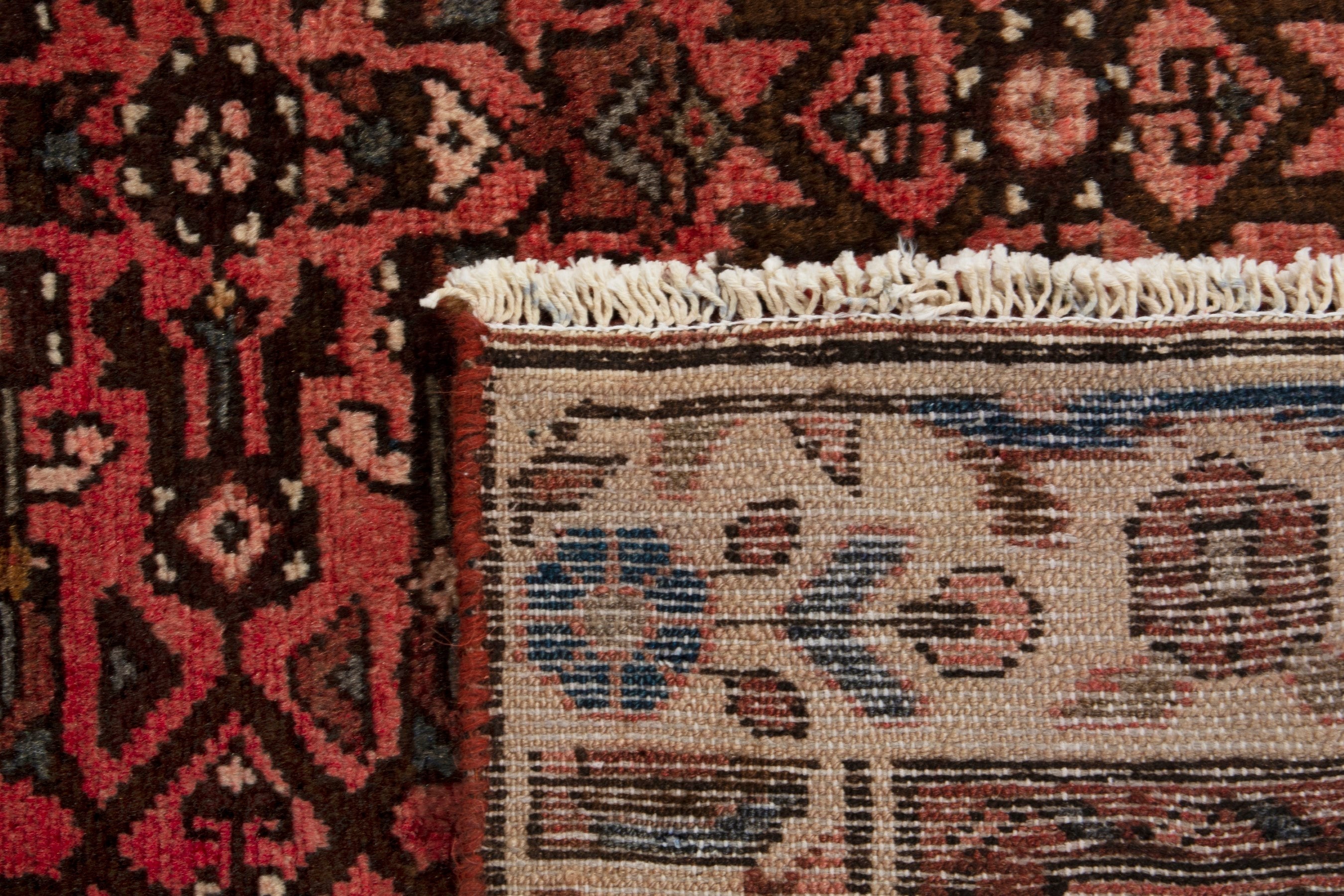Persian Hamedan runner rug in deep red and cream, view 18 of 18