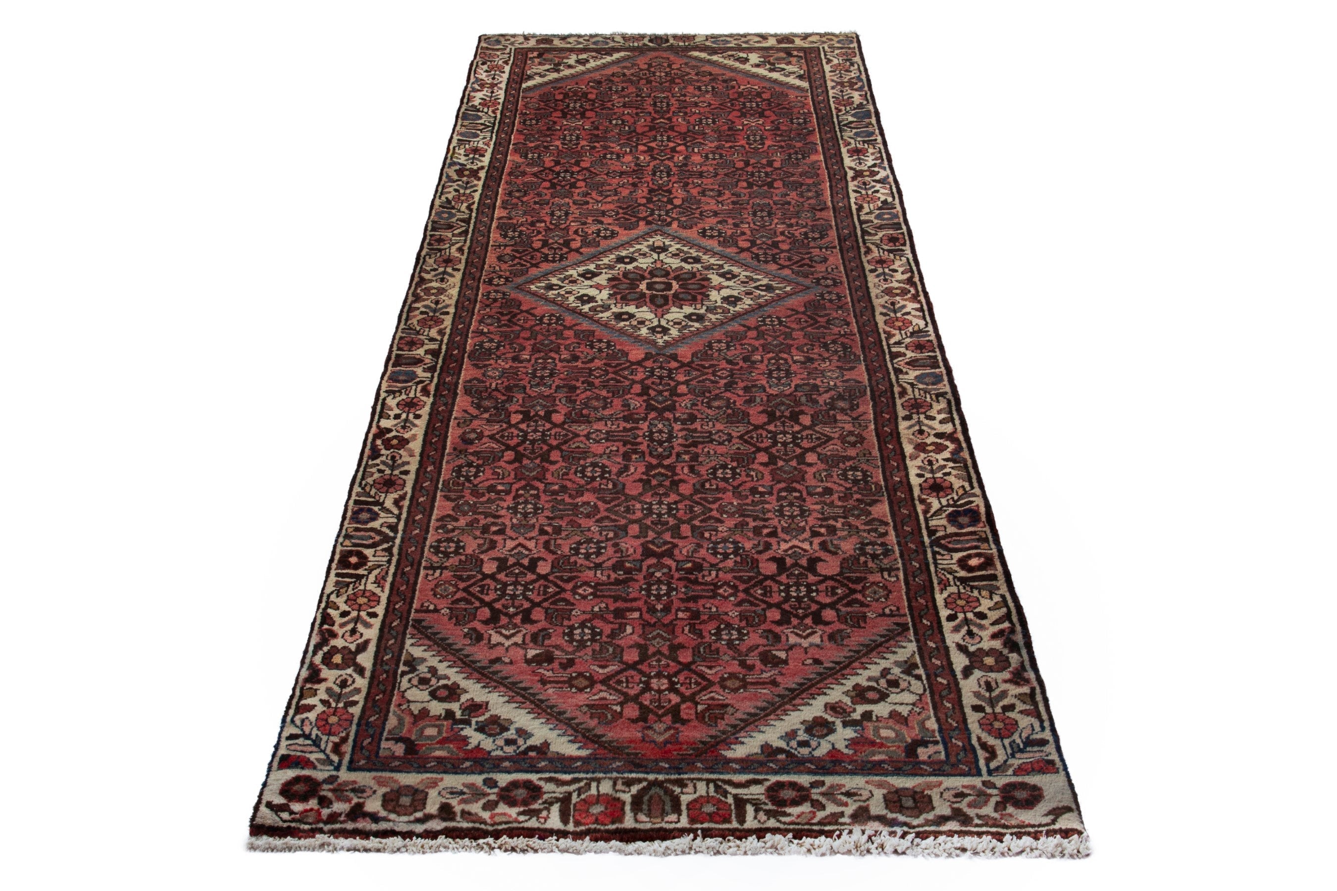 Persian Hamedan runner rug in deep red and cream, view 2 of 18