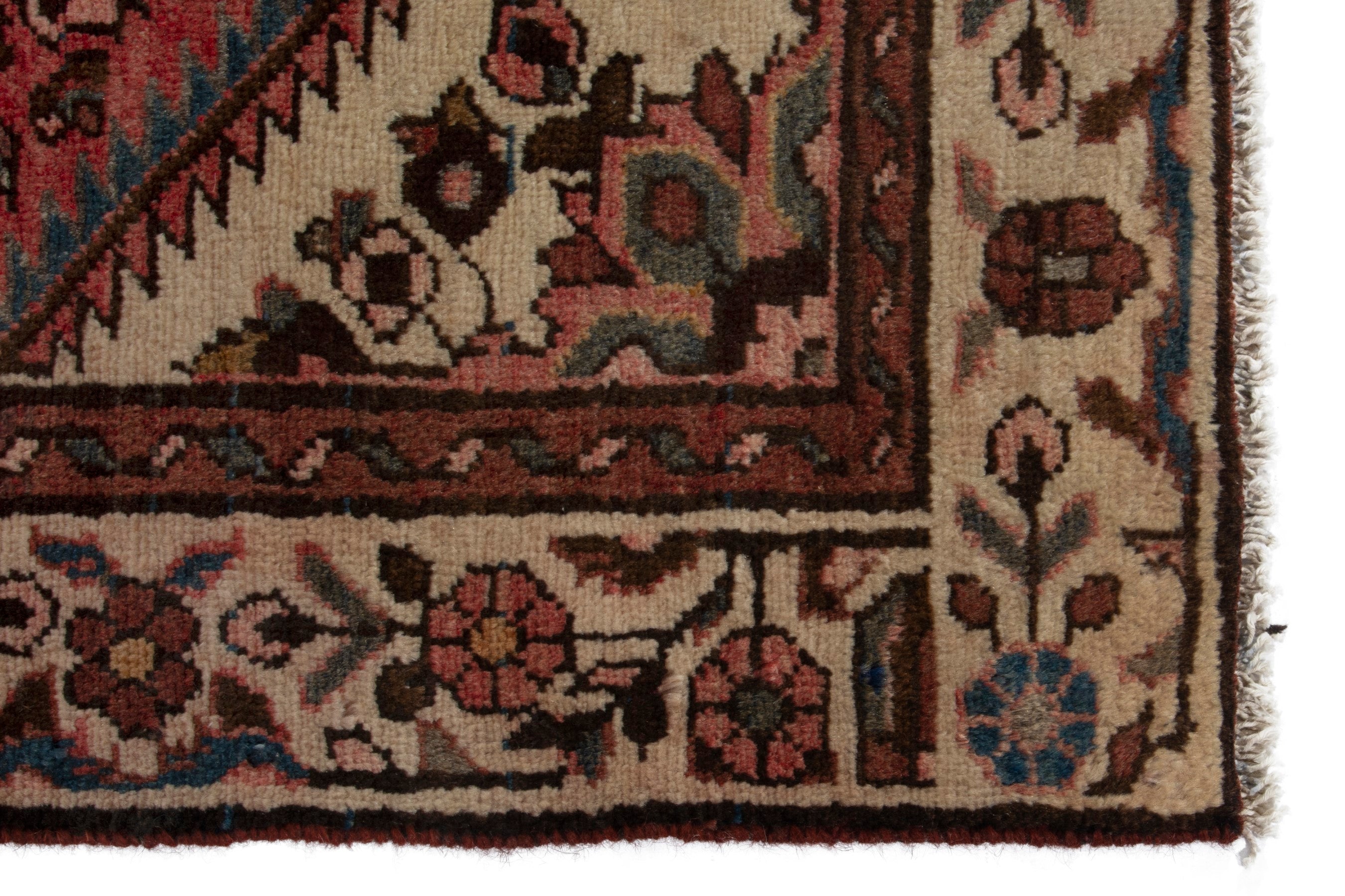 Persian Hamedan runner rug in deep red and cream, view 9 of 18