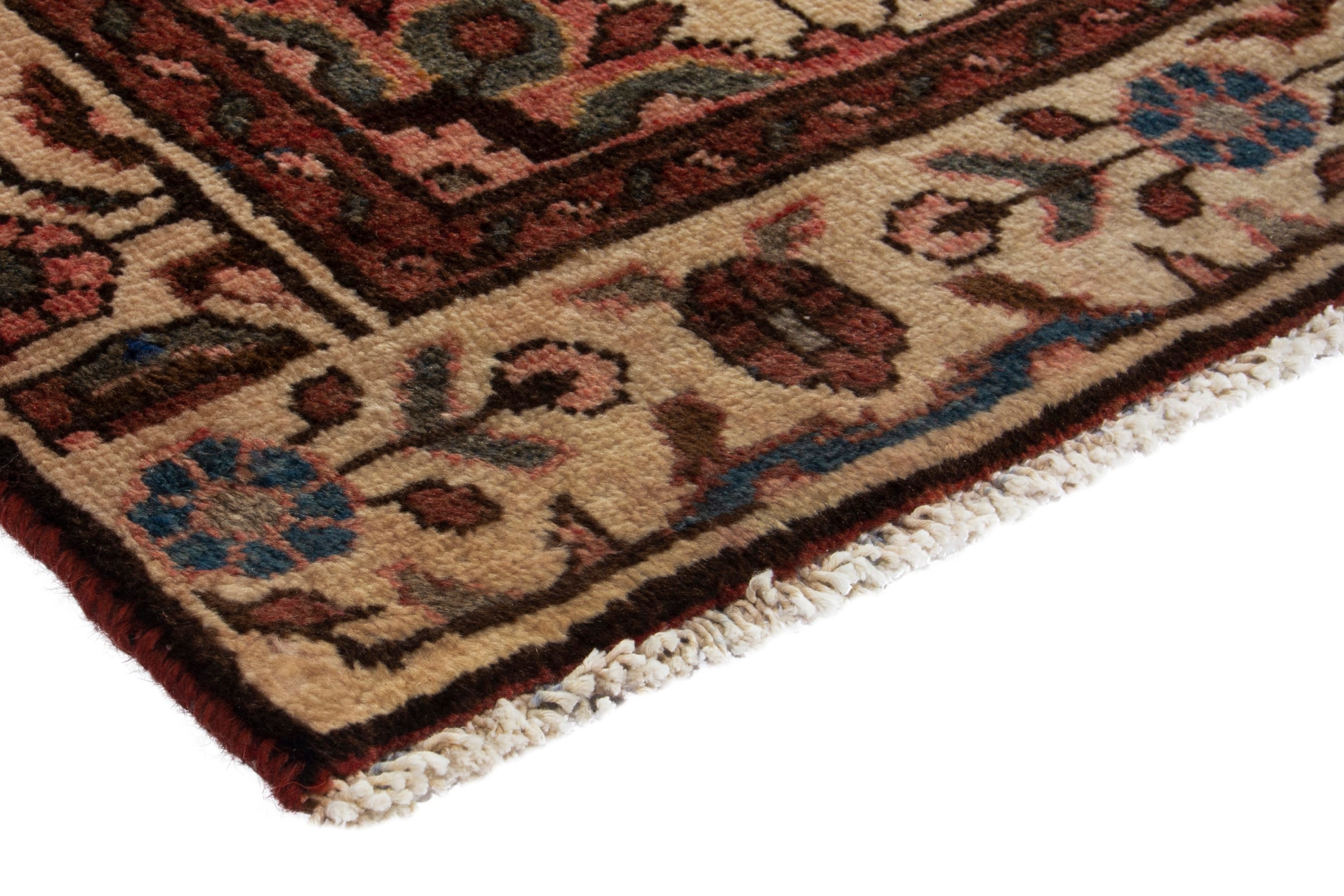 Persian Hamedan runner rug in deep red and cream, view 4 of 18