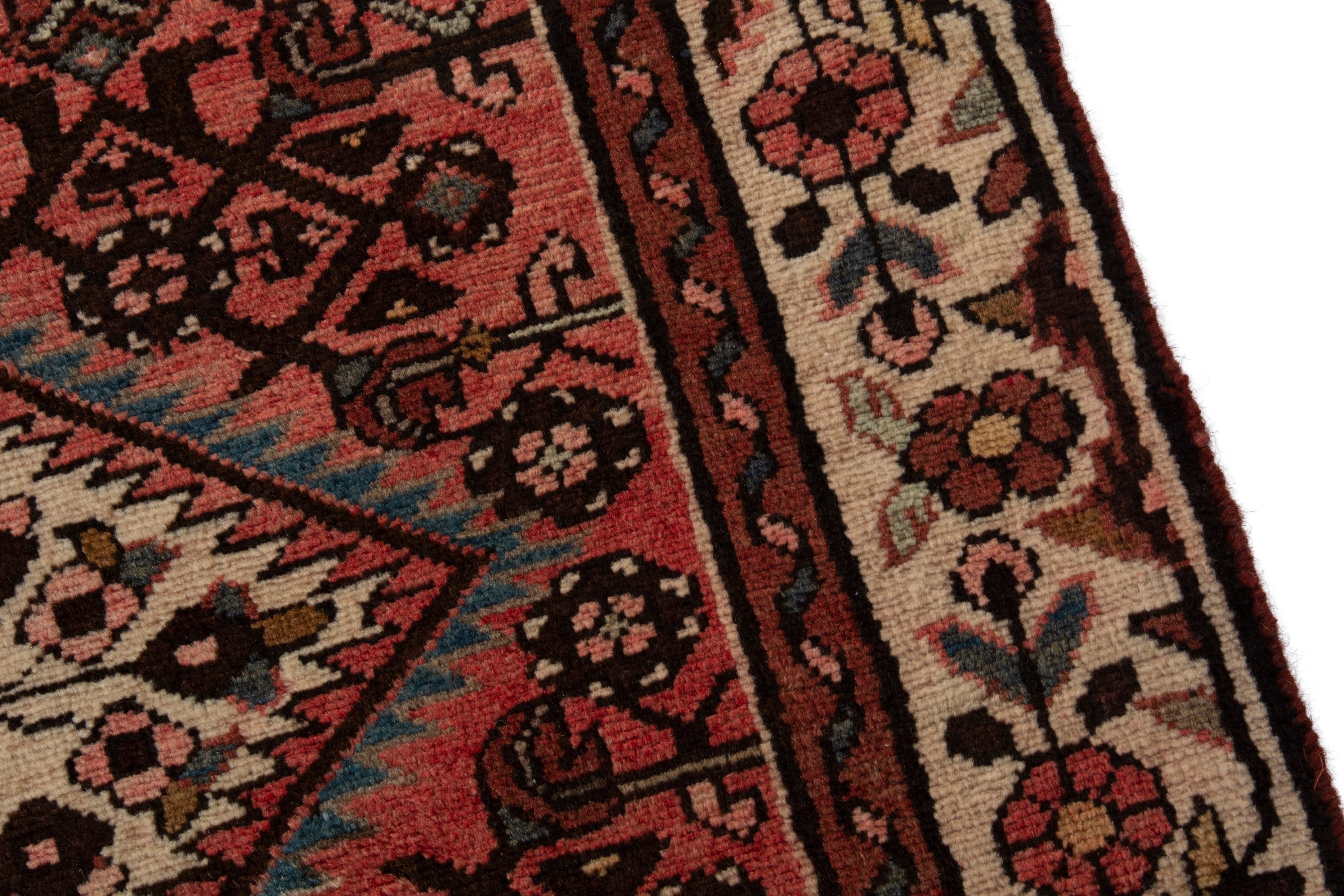 Persian Hamedan runner rug in deep red and cream, view 10 of 18