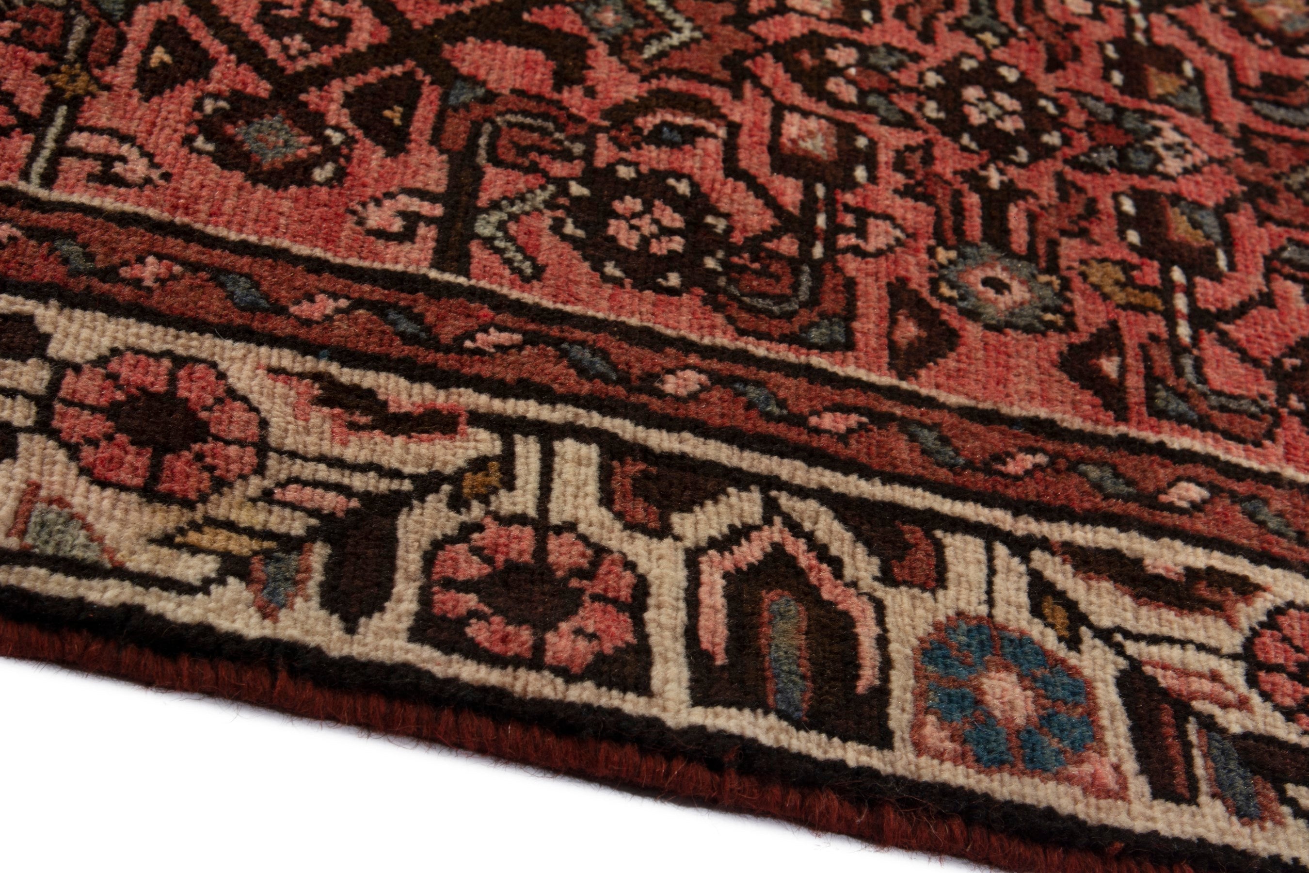 Persian Hamedan runner rug in deep red and cream, view 5 of 18