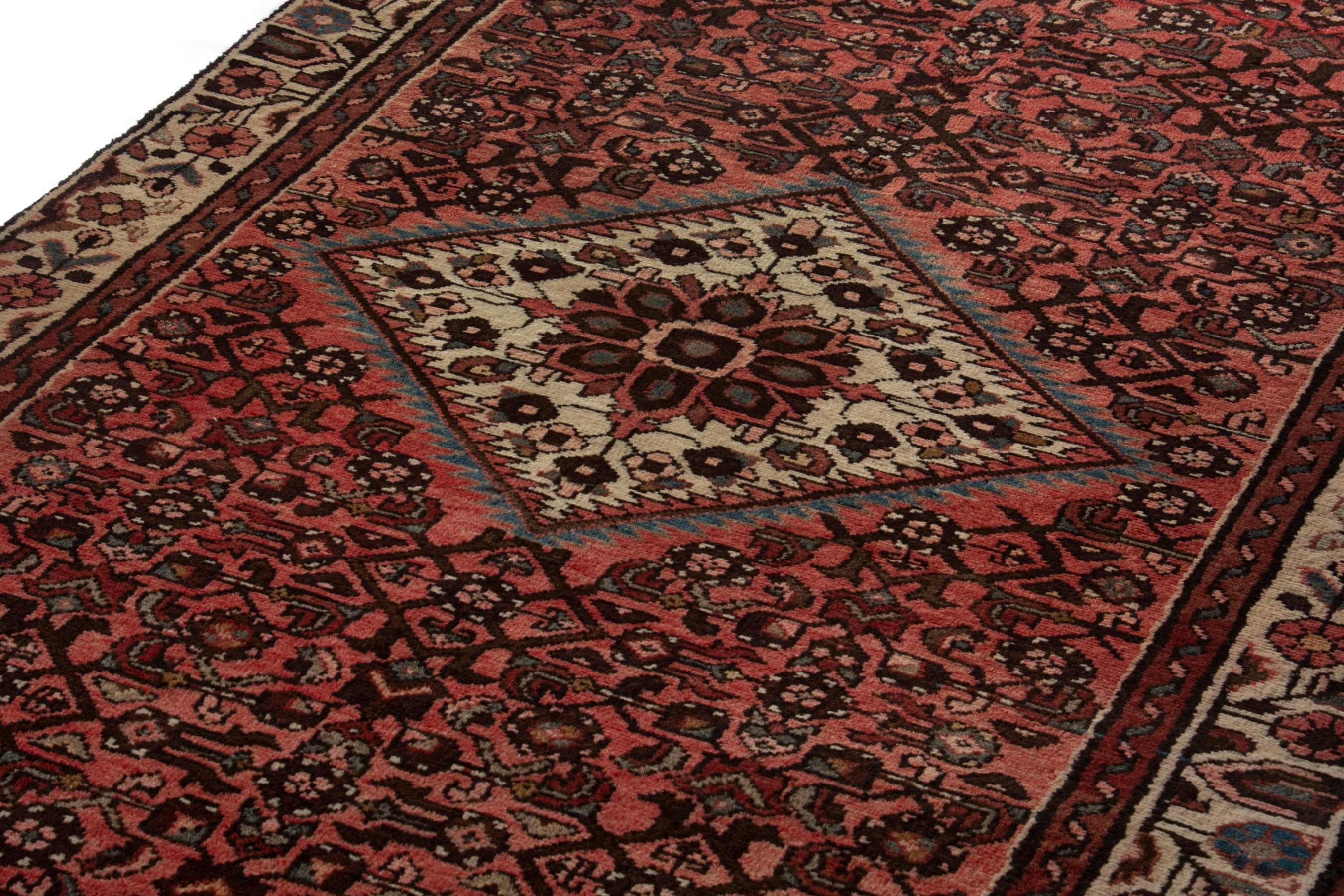 Persian Hamedan runner rug in deep red and cream, view 7 of 18