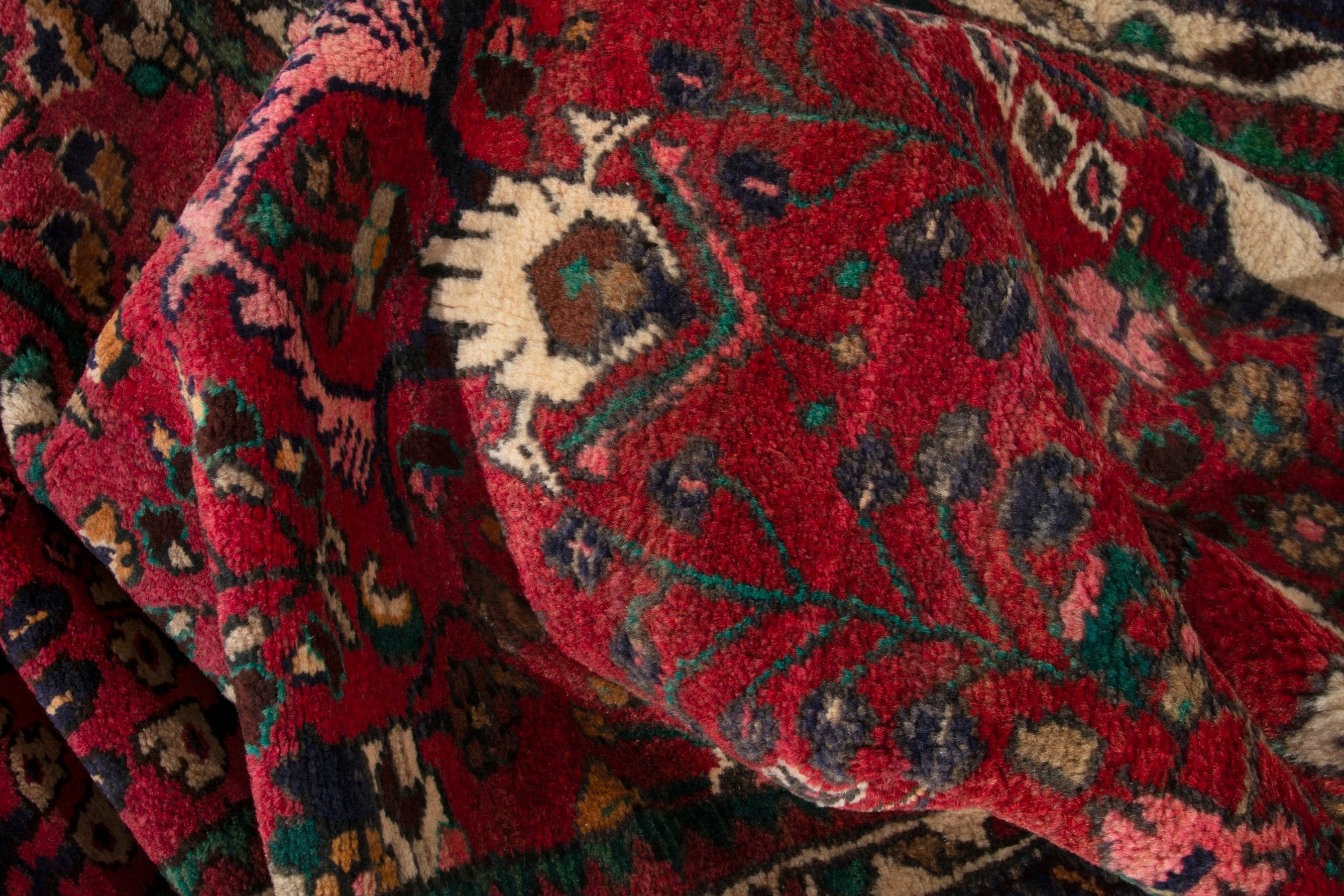 Persian Hamedan runner rug in deep red and dark brown, view 17 of 18