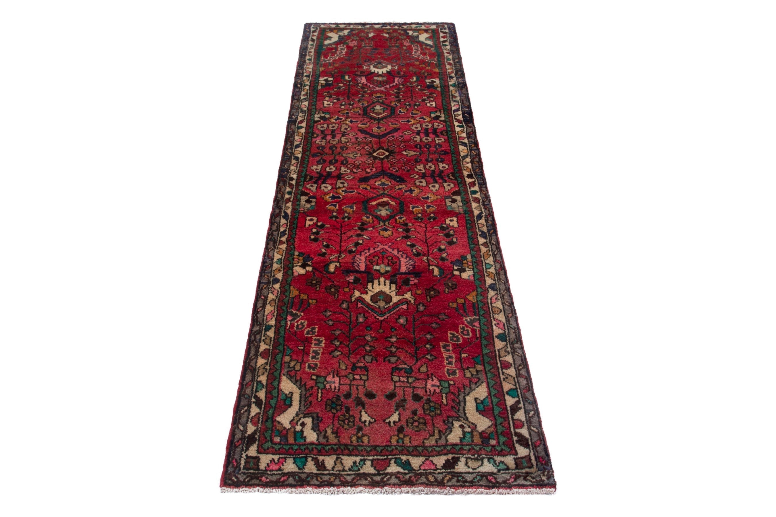 Persian Hamedan runner rug in deep red and dark brown, view 2 of 18