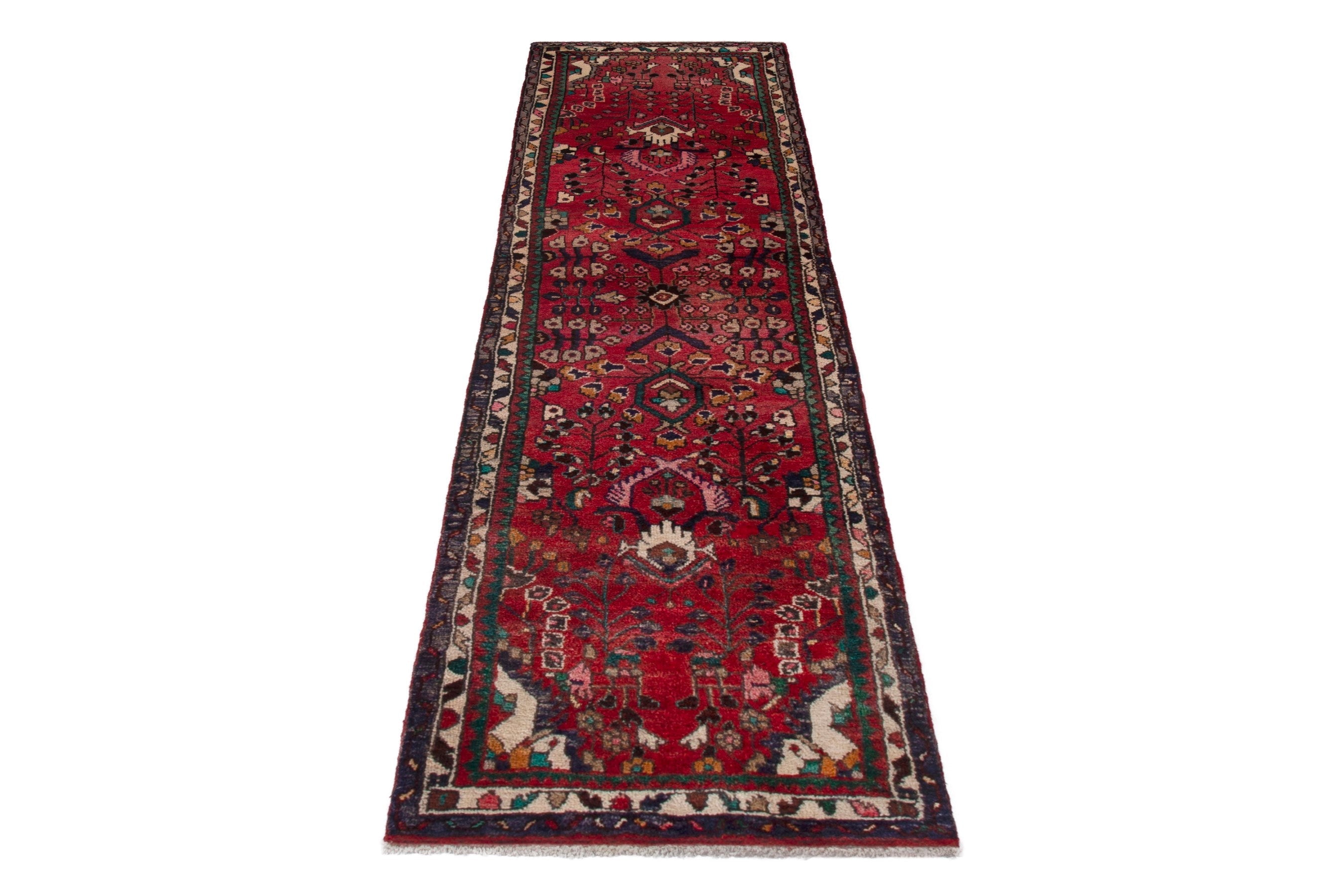 Persian Hamedan runner rug in deep red and dark brown, view 3 of 18