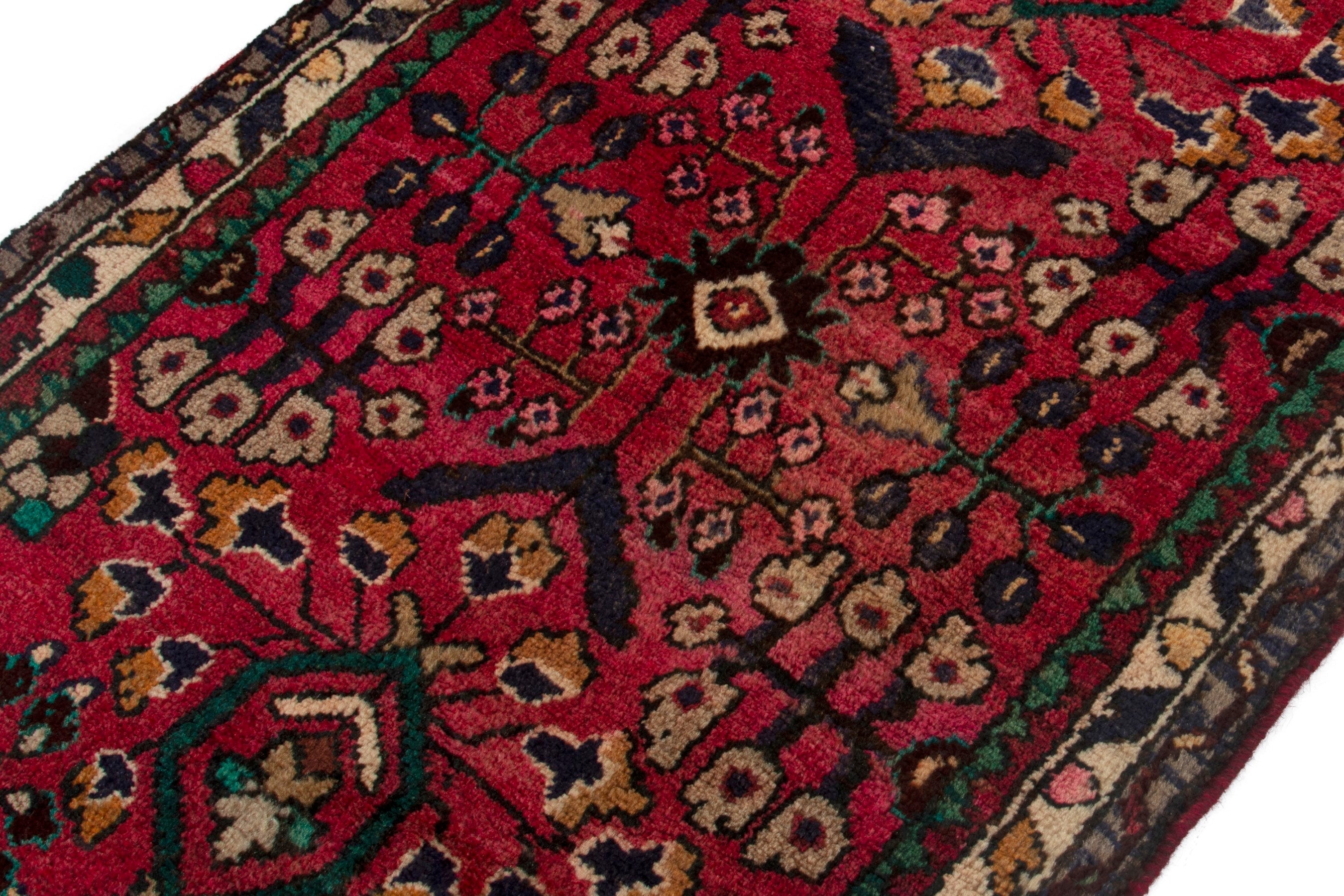 Persian Hamedan runner rug in deep red and dark brown, view 6 of 18