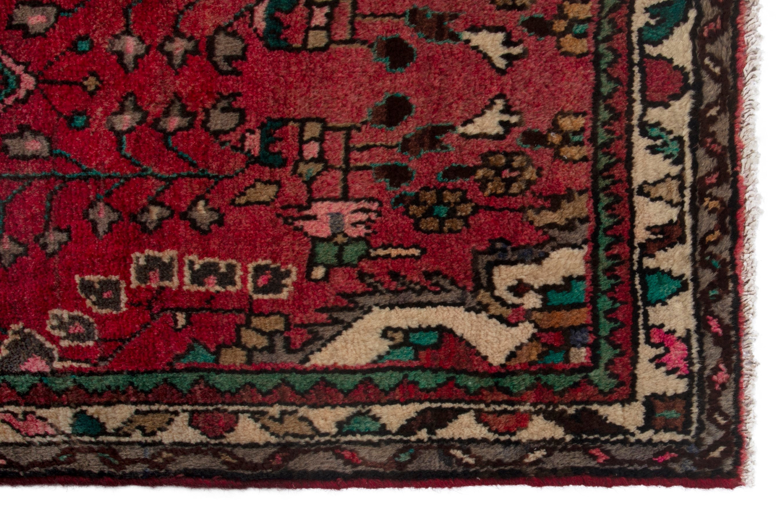 Persian Hamedan runner rug in deep red and dark brown, view 9 of 18