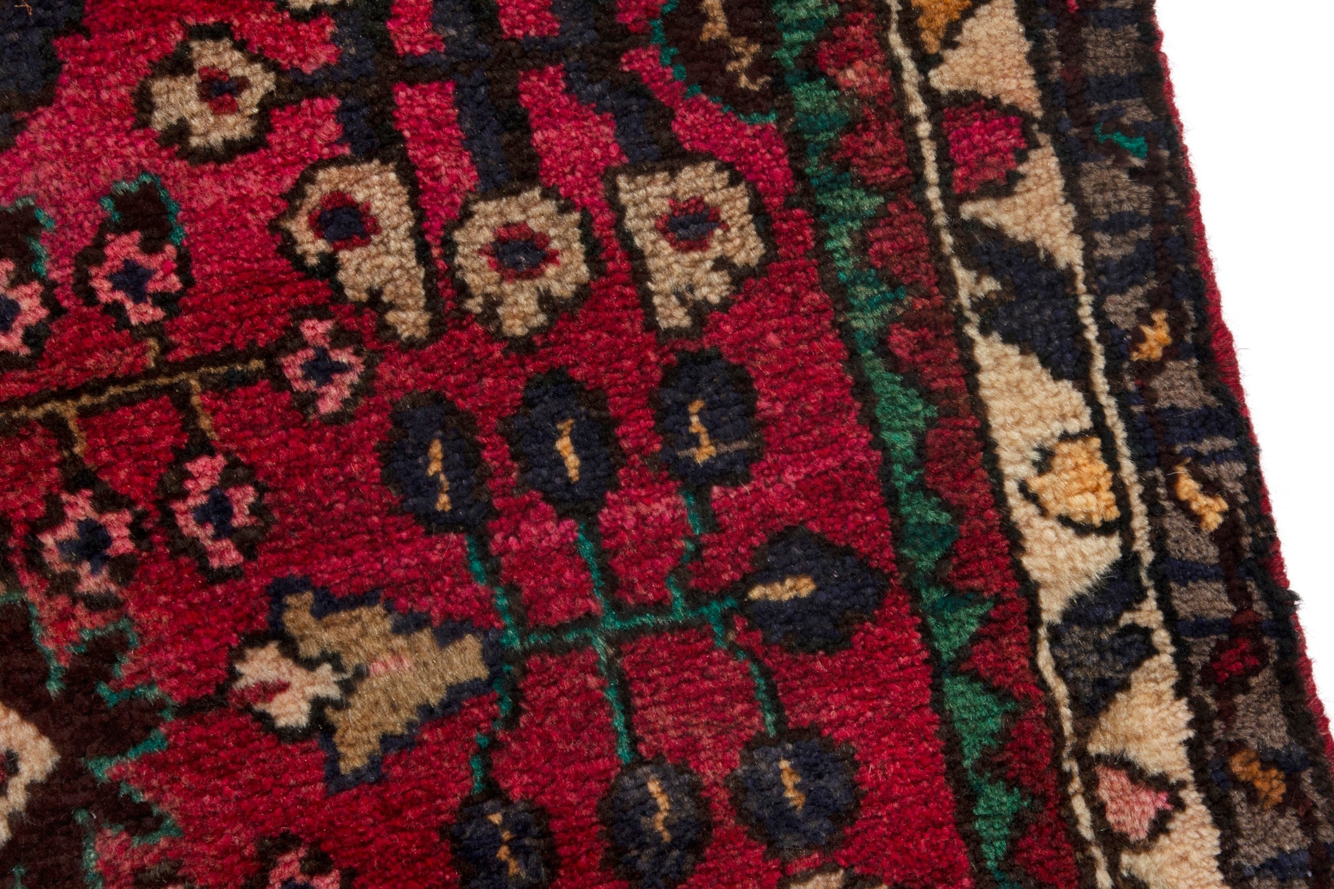 Persian Hamedan runner rug in deep red and dark brown, view 10 of 18