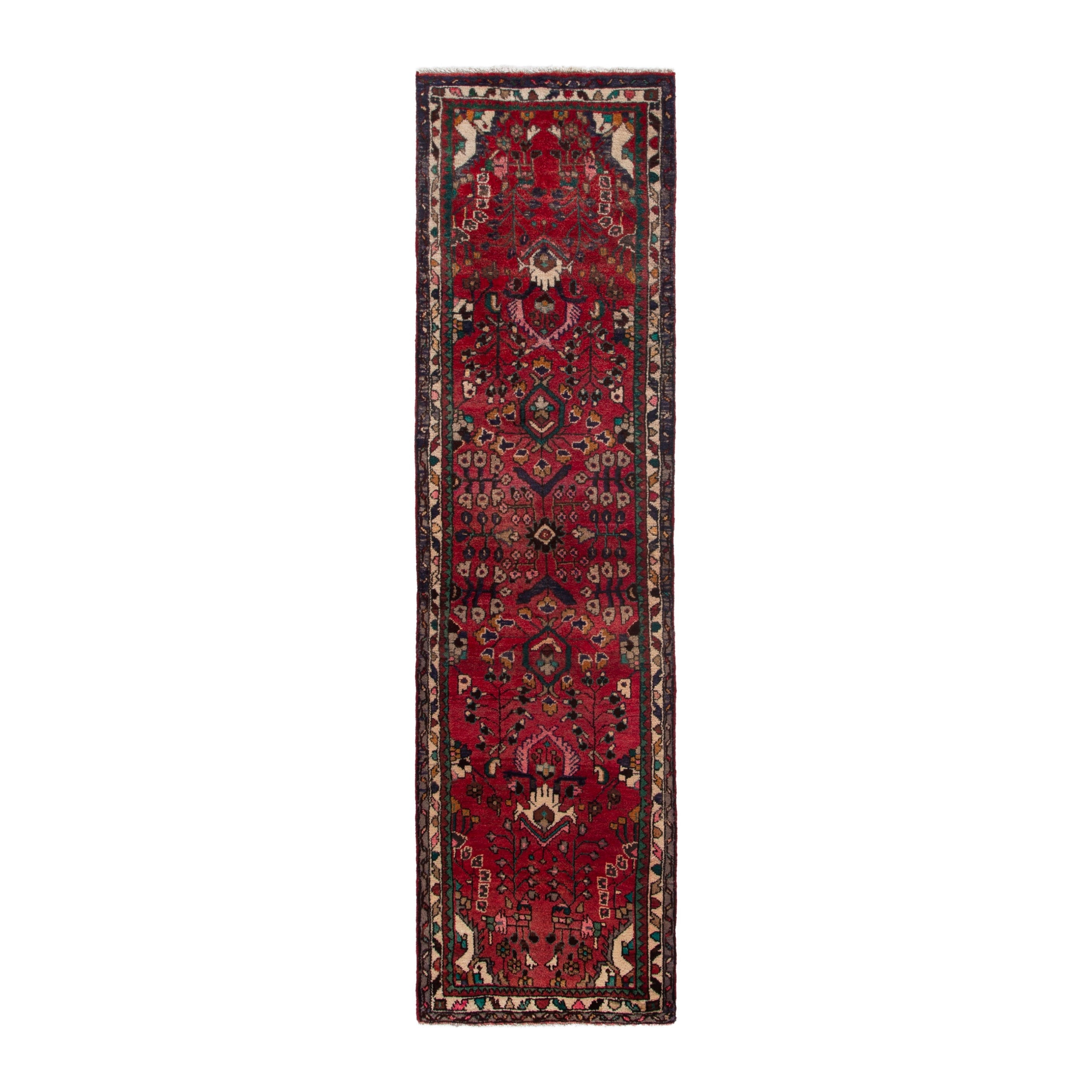 Persian Hamedan runner rug in deep red and dark brown, 2'7" x 9'8"