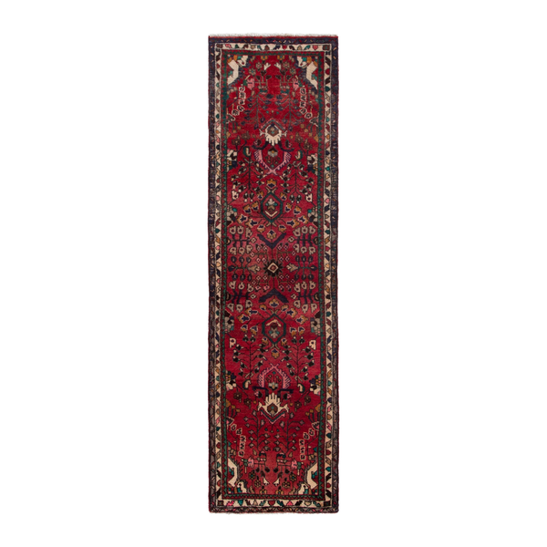 Persian Hamadan runner rug in deep red and dark brown, 2'7" x 9'8"