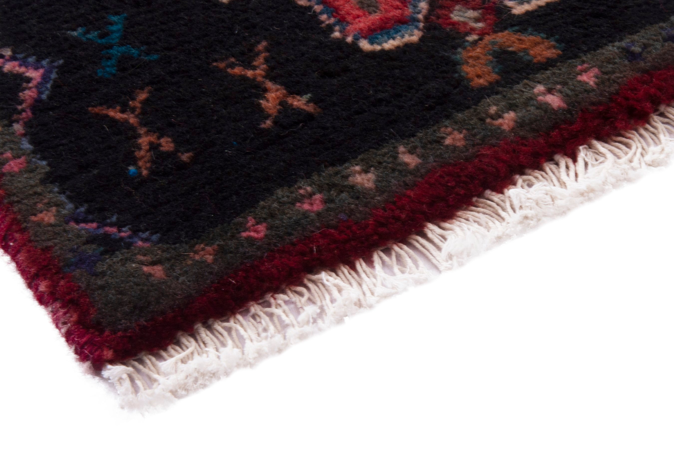 Persian Sanandaj runner rug in navy and burgundy, view 4 of 16