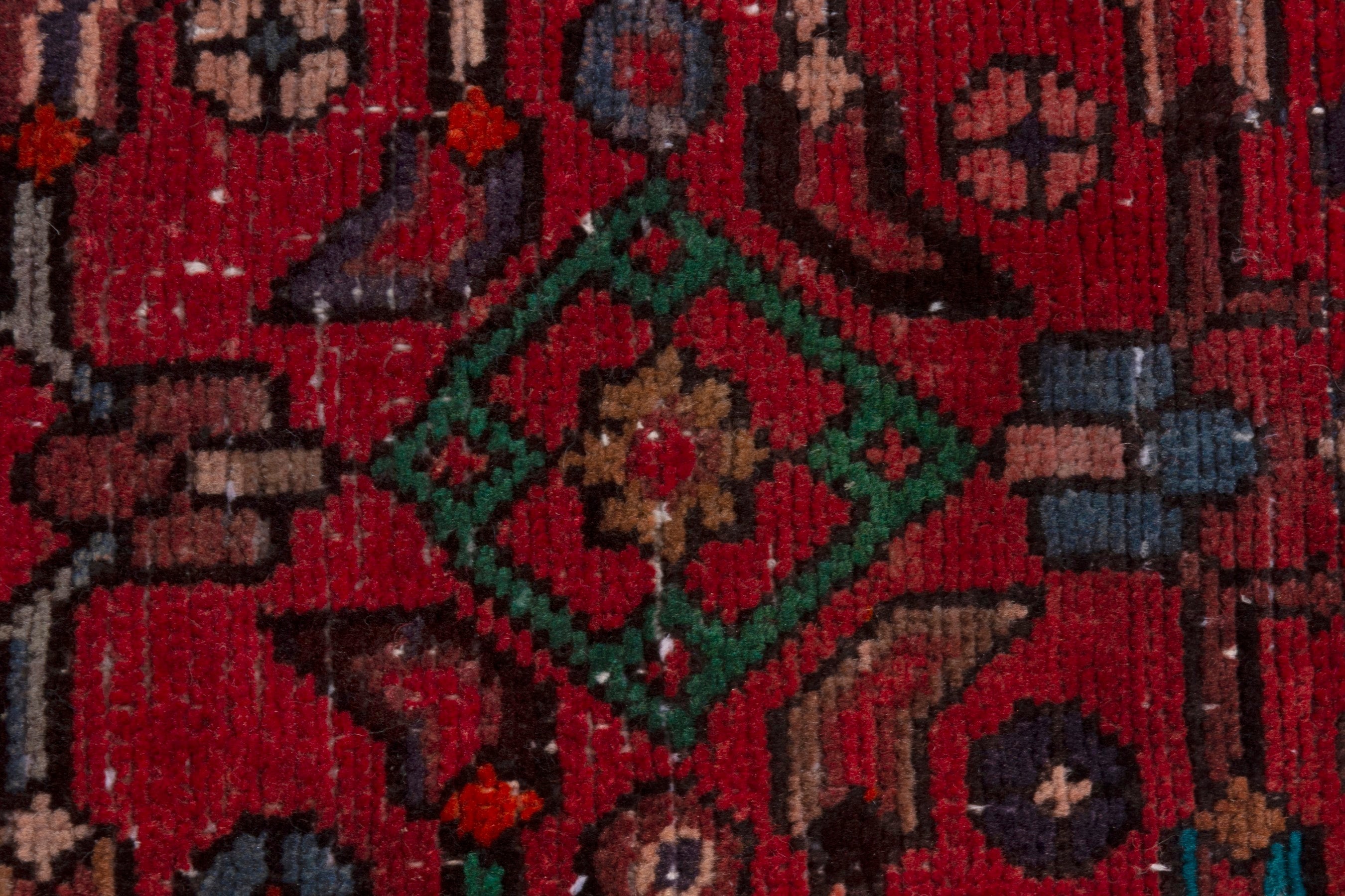 Persian Hamedan runner rug in burgundy and deep red, view 11 of 17