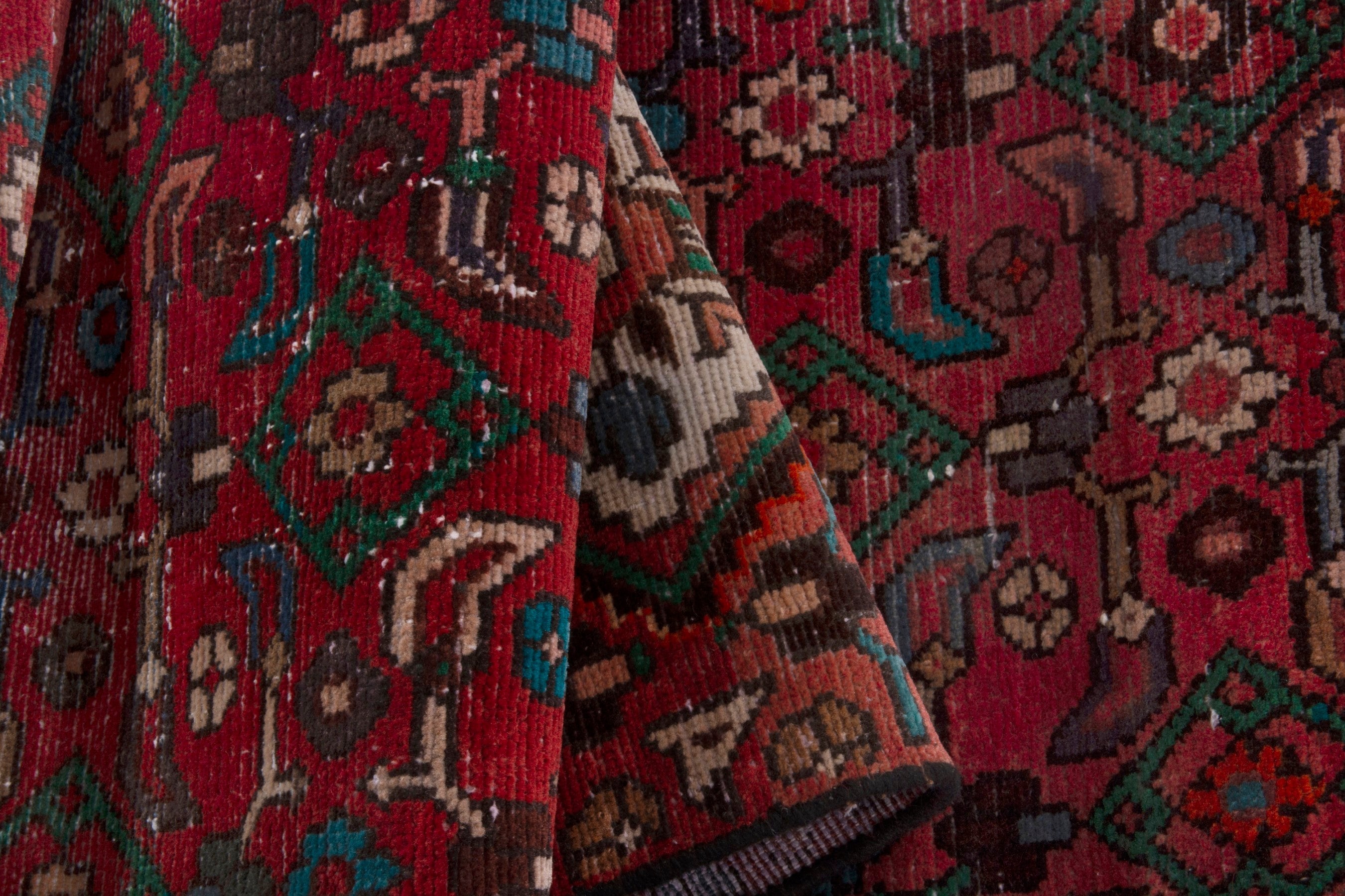 Persian Hamedan runner rug in burgundy and deep red, view 14 of 17