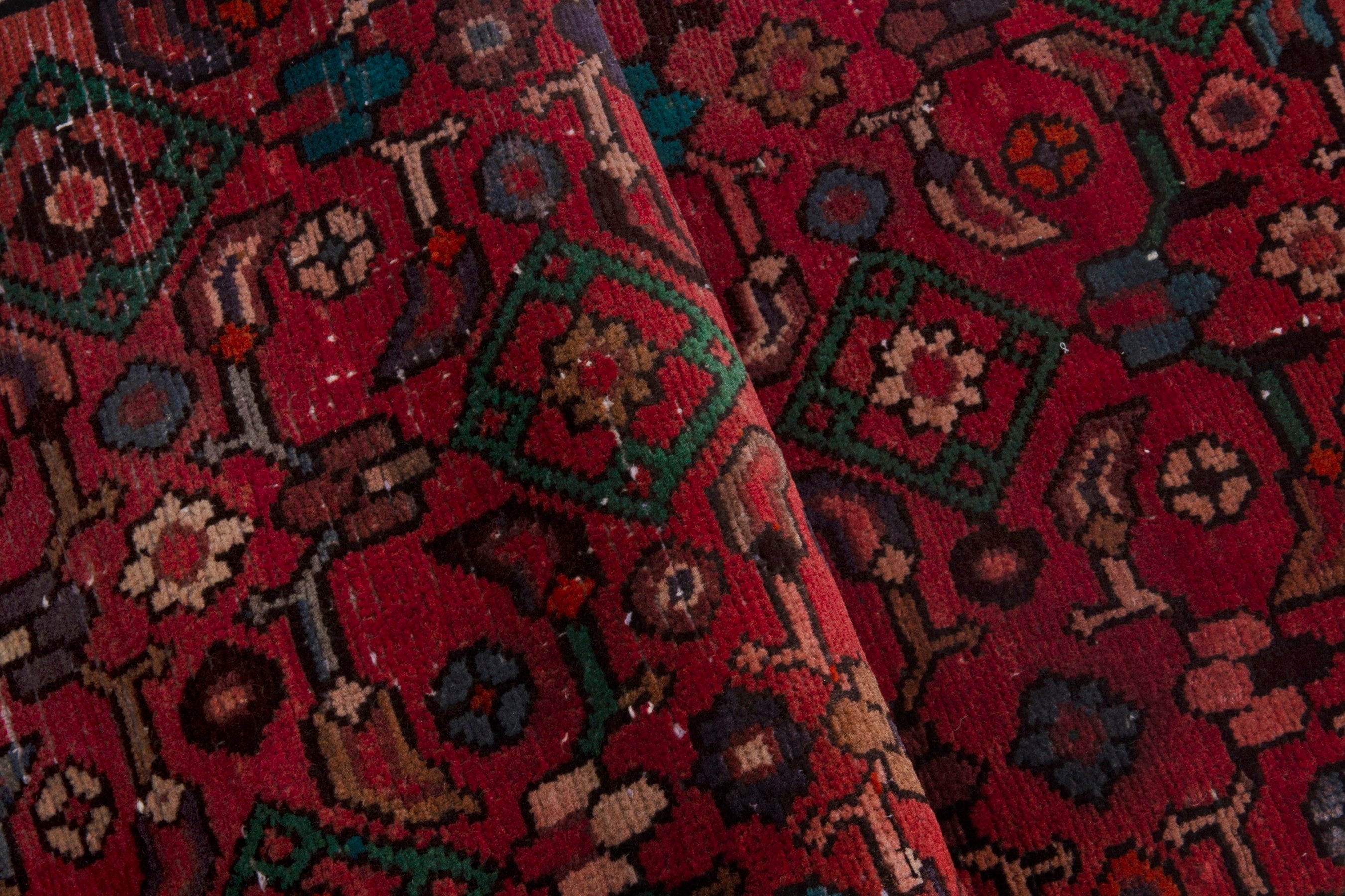 Persian Hamedan runner rug in burgundy and deep red, view 15 of 17
