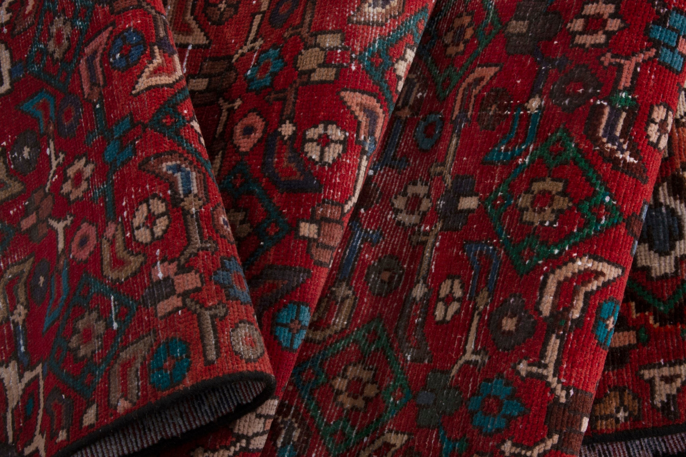 Persian Hamedan runner rug in burgundy and deep red, view 16 of 17