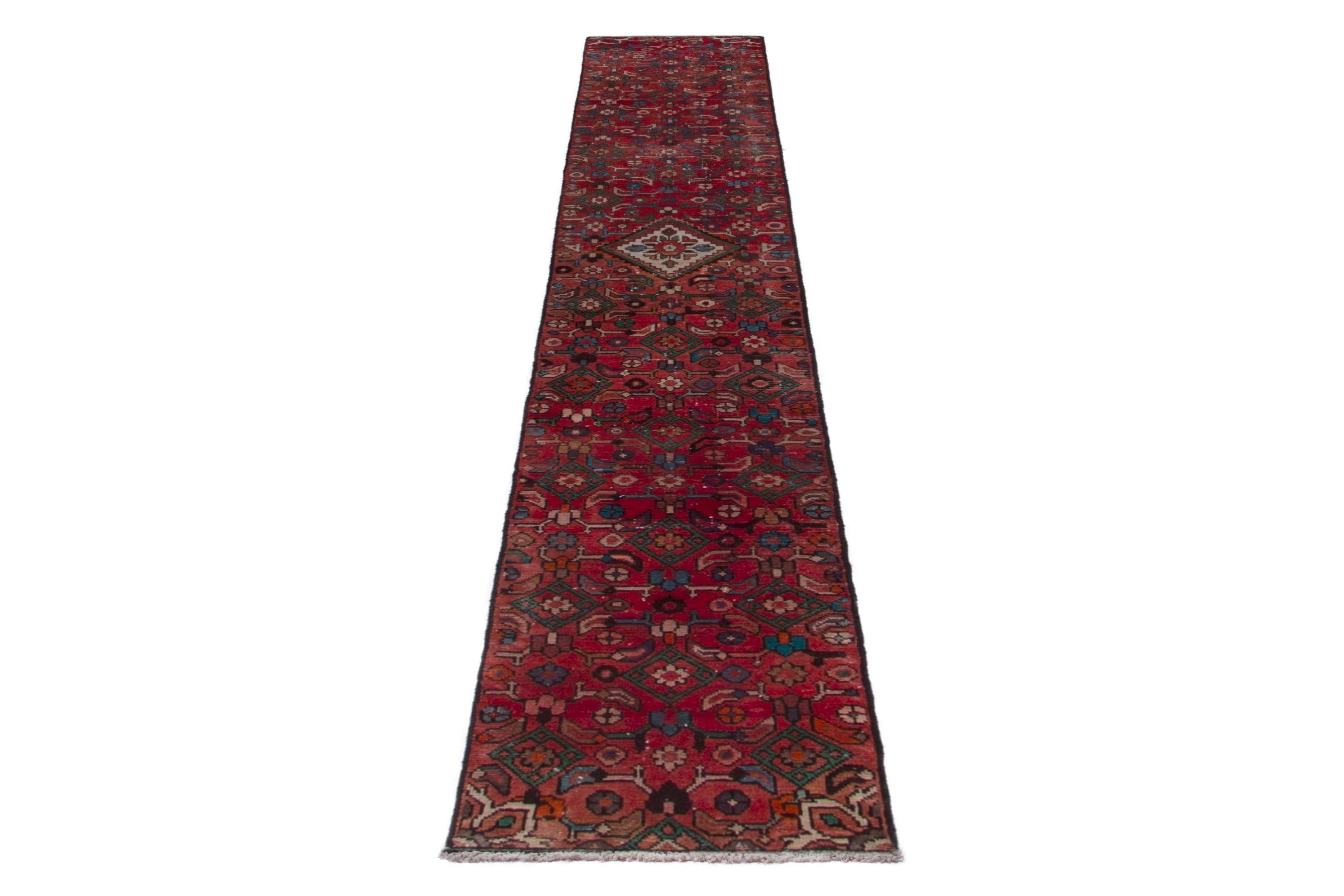 Persian Hamedan runner rug in burgundy and deep red, view 2 of 17