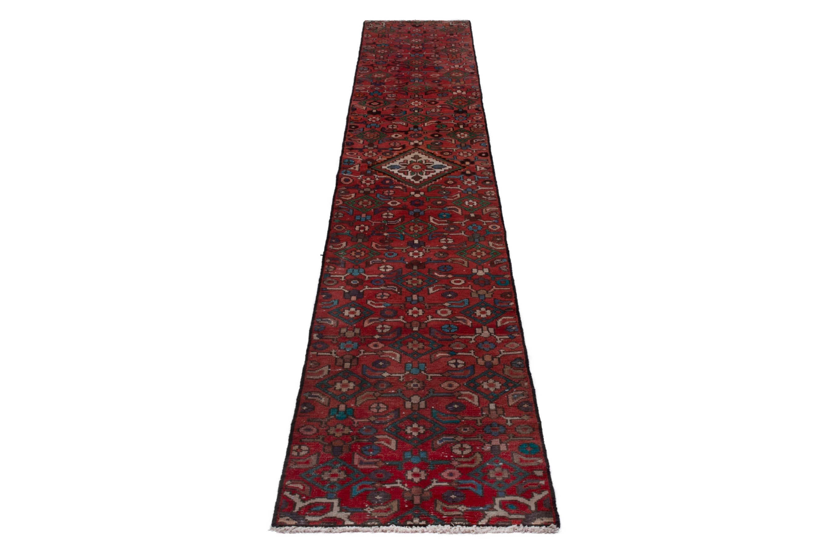 Persian Hamedan runner rug in burgundy and deep red, view 3 of 17