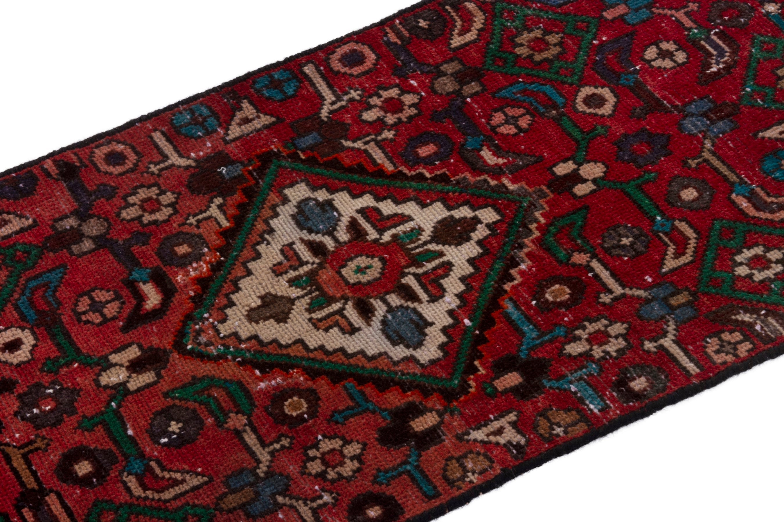 Persian Hamedan runner rug in burgundy and deep red, view 5 of 17