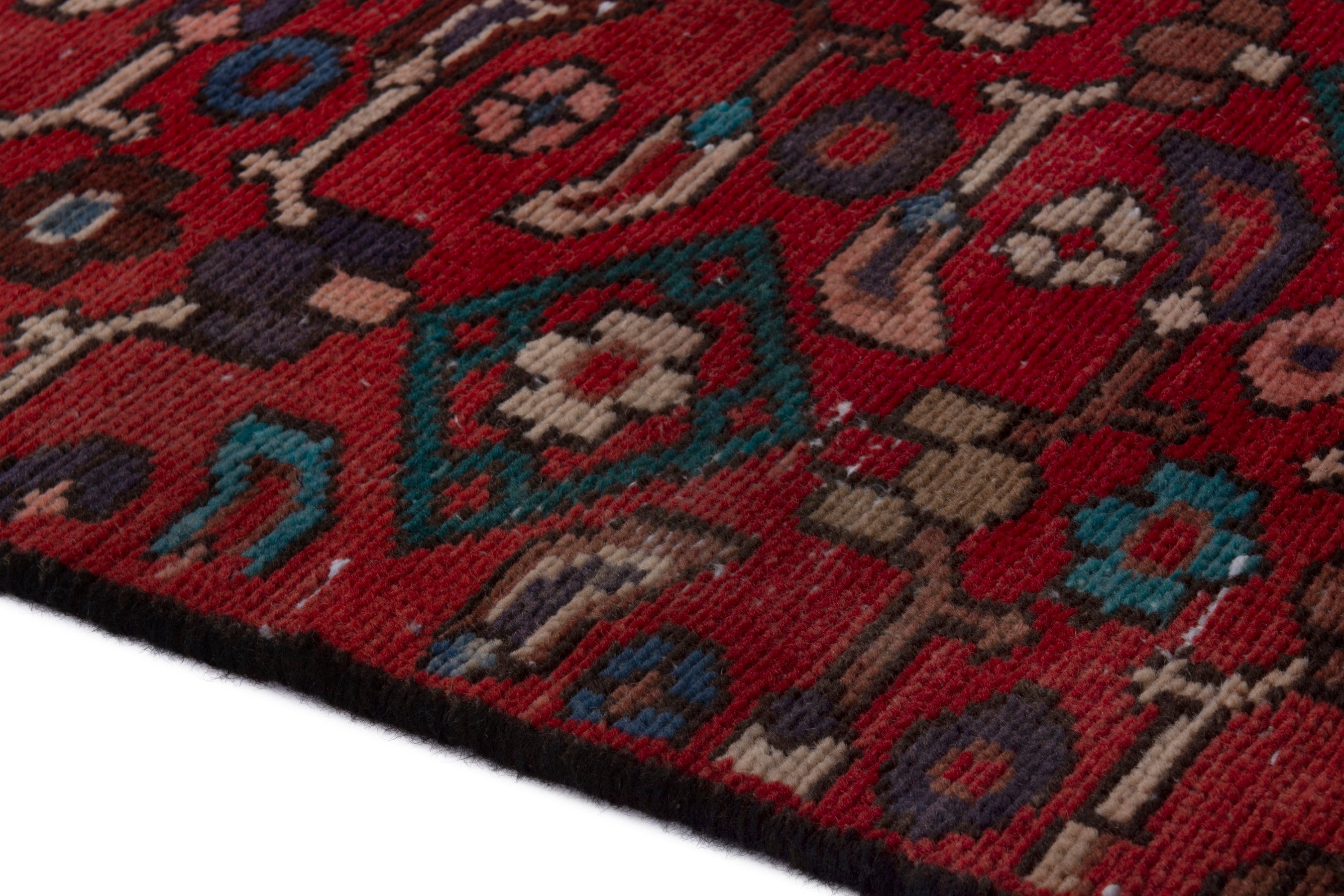 Persian Hamedan runner rug in burgundy and deep red, view 6 of 17