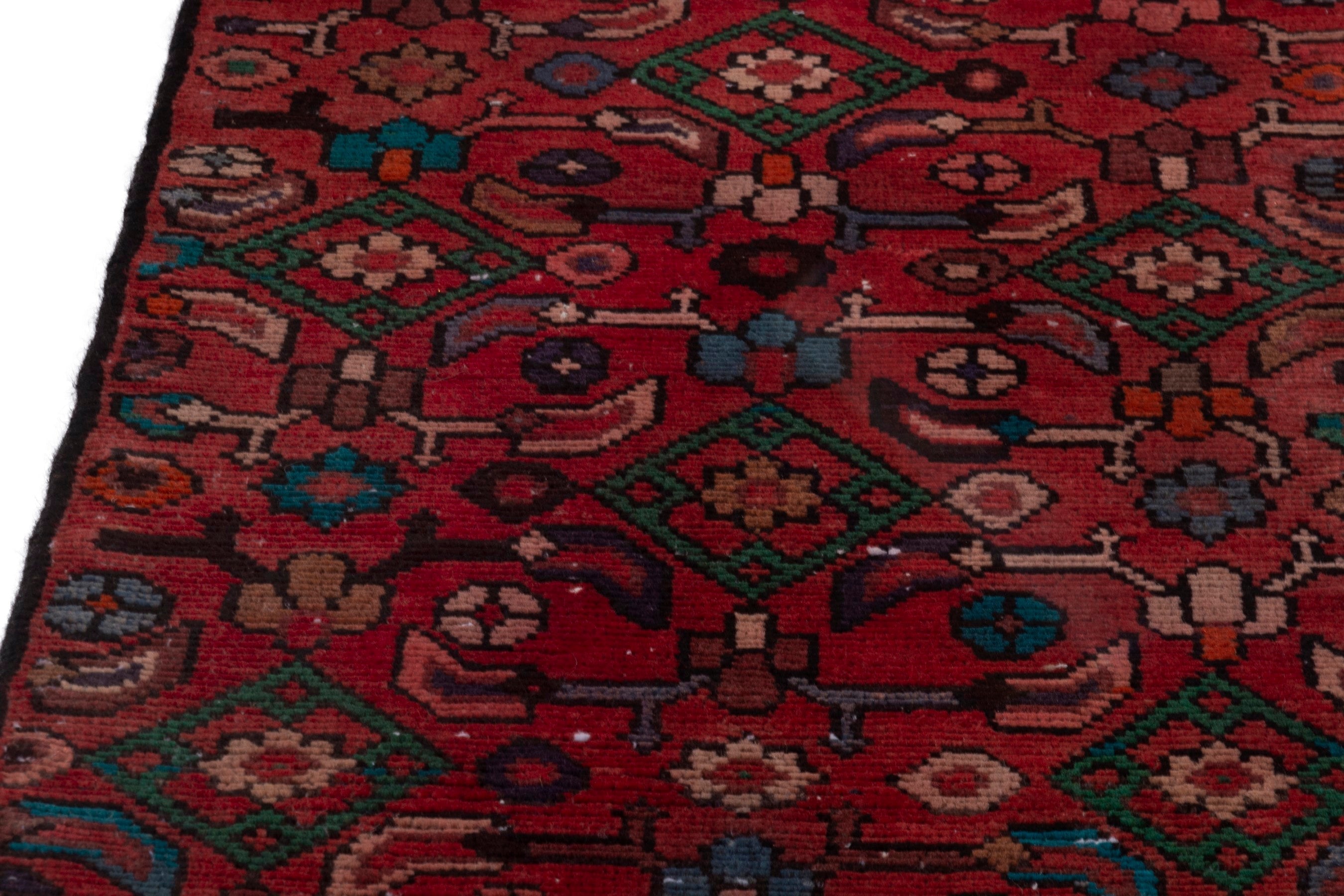 Persian Hamedan runner rug in burgundy and deep red, view 8 of 17