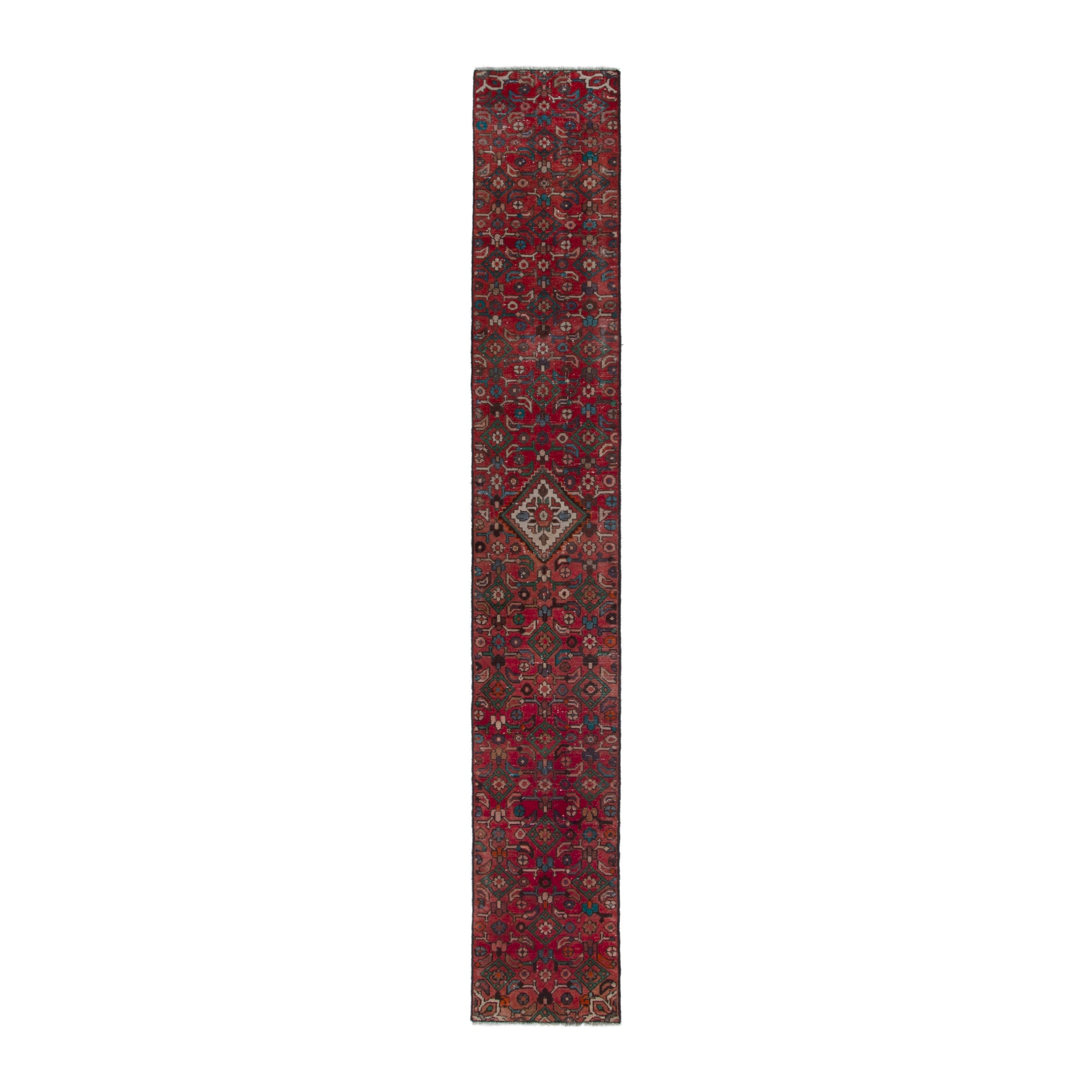 Persian Hamedan runner rug in burgundy and deep red, 1'10" x 12'5"