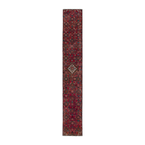 Persian Hamadan runner rug in burgundy and deep red, 1'10" x 12'5"
