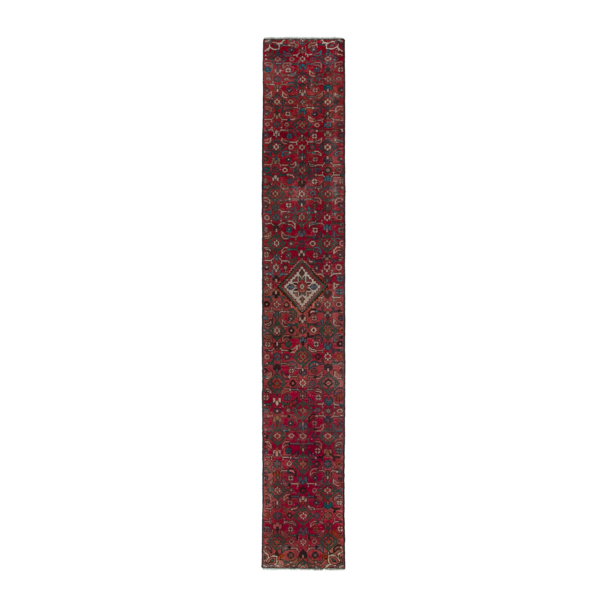 Persian Hamedan runner rug in burgundy and deep red, 1'10" x 12'5"