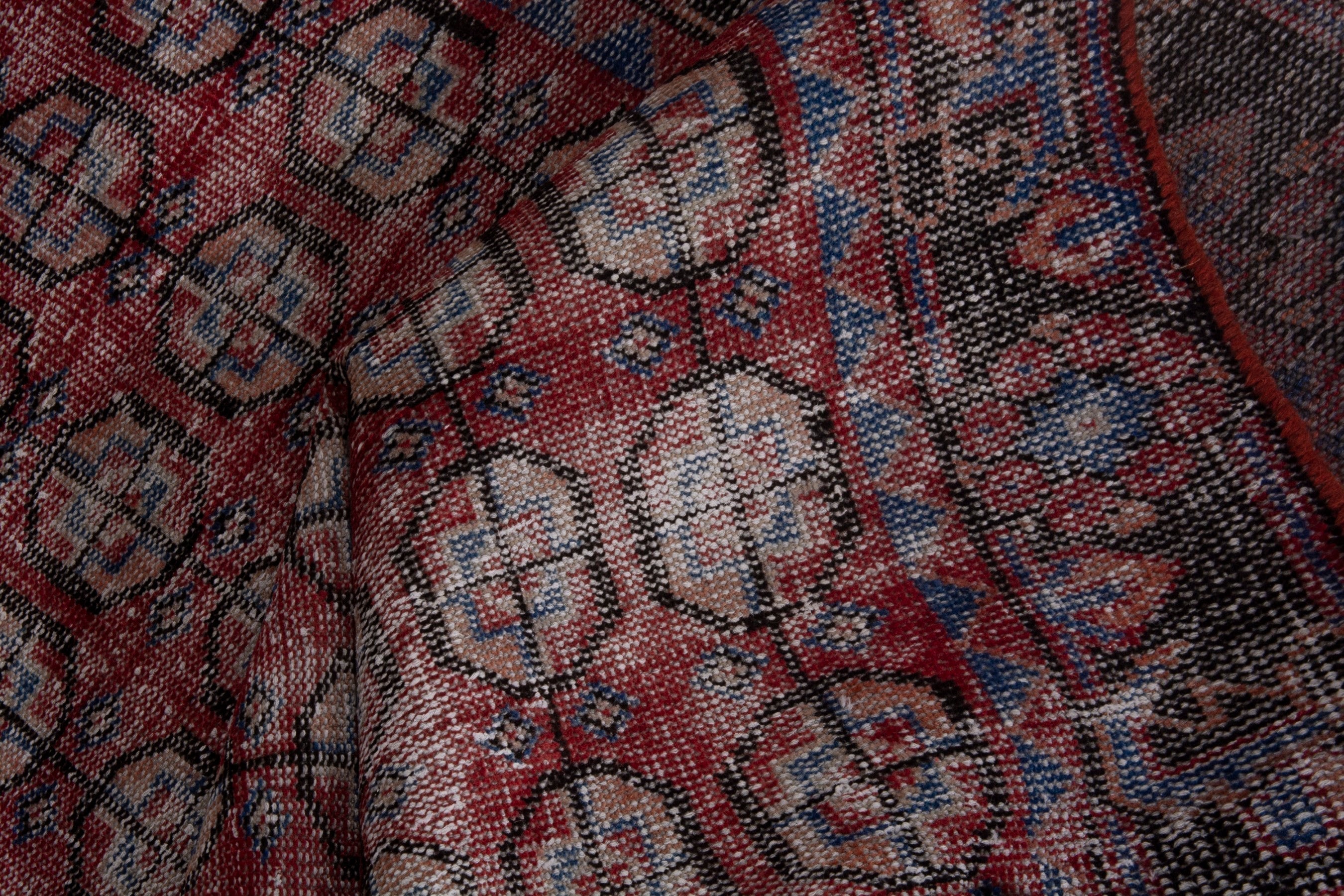 Persian Ferdos runner rug in burgundy and faded red, view 16 of 18