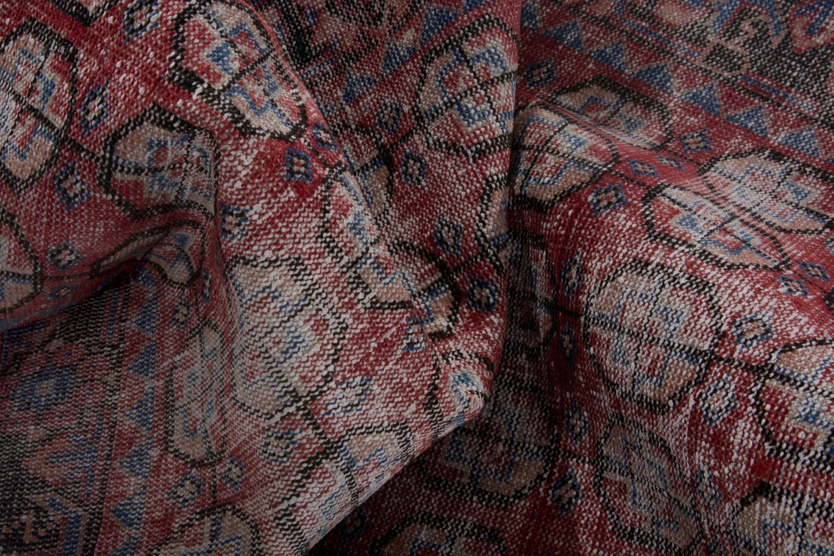 Persian Ferdos runner rug in burgundy and faded red, view 17 of 18
