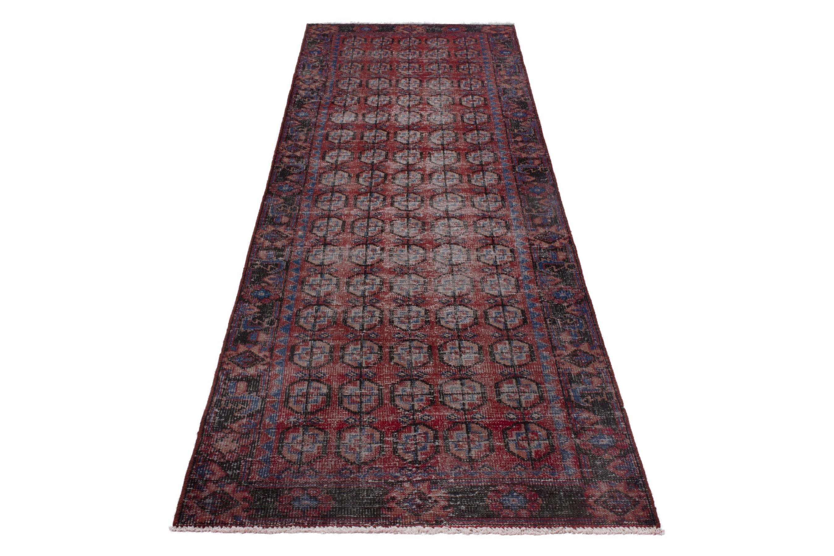 Persian Ferdos runner rug in burgundy and faded red, view 2 of 18