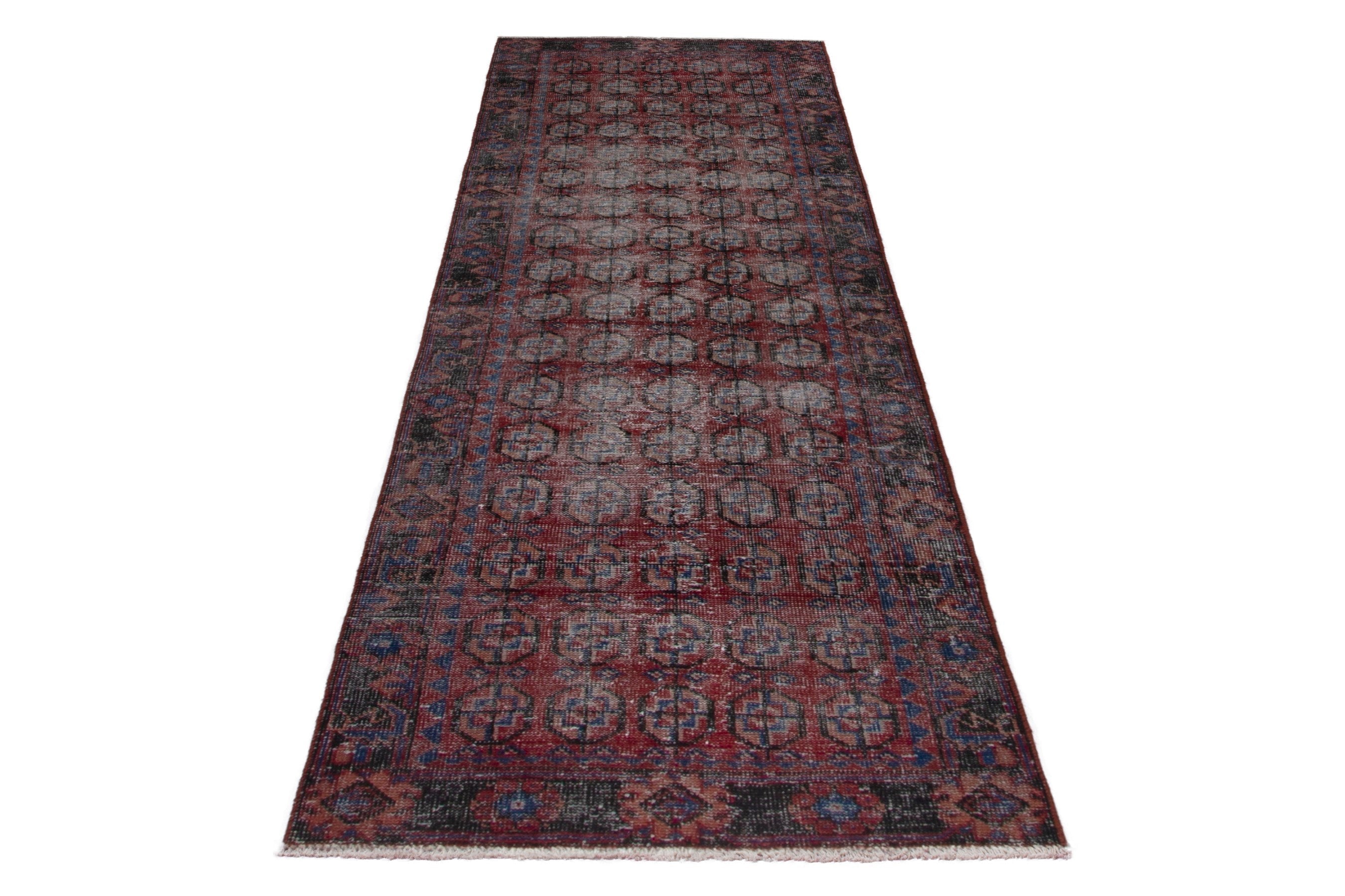 Persian Ferdos runner rug in burgundy and faded red, view 3 of 18
