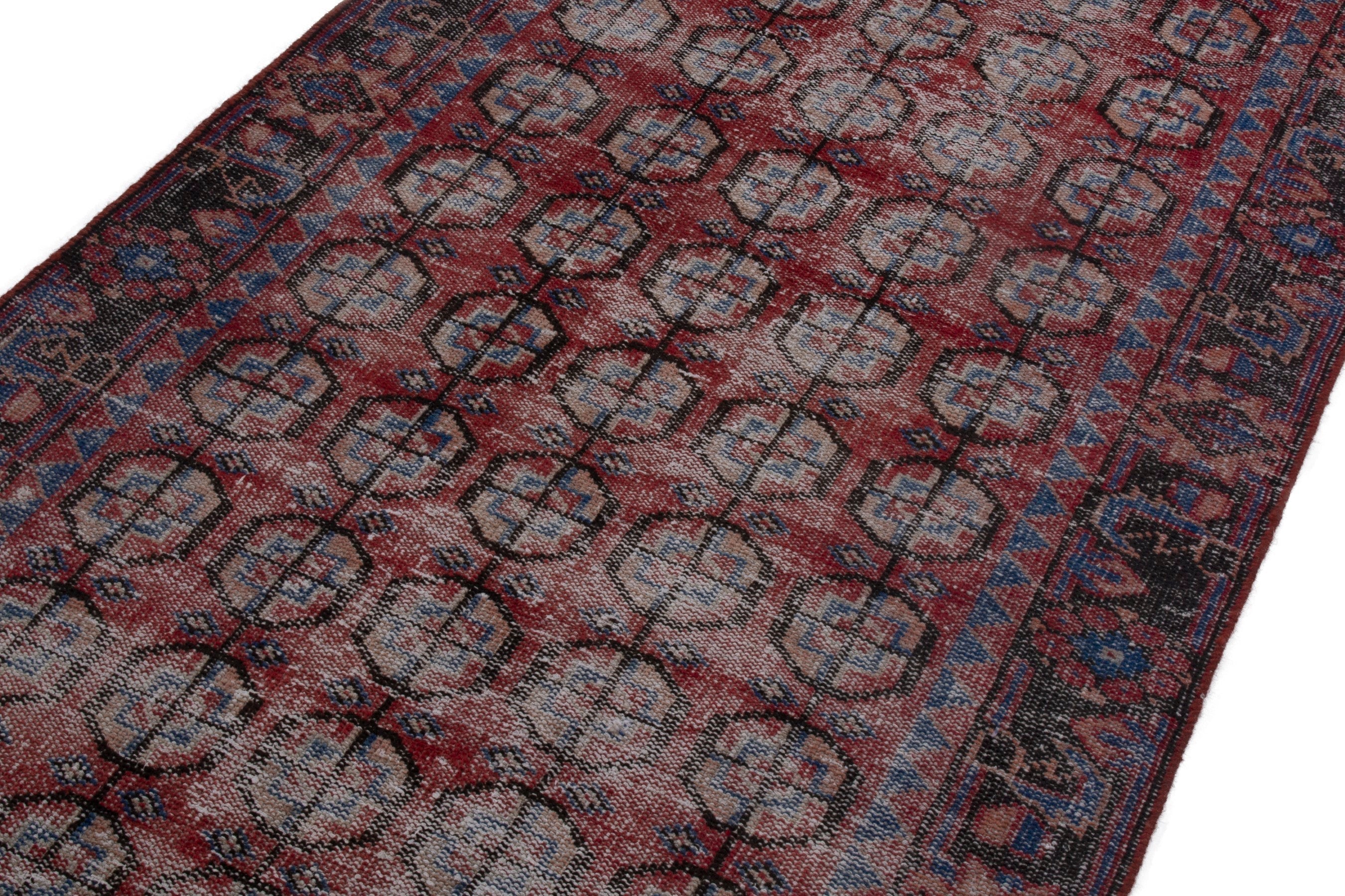 Persian Ferdos runner rug in burgundy and faded red, view 5 of 18