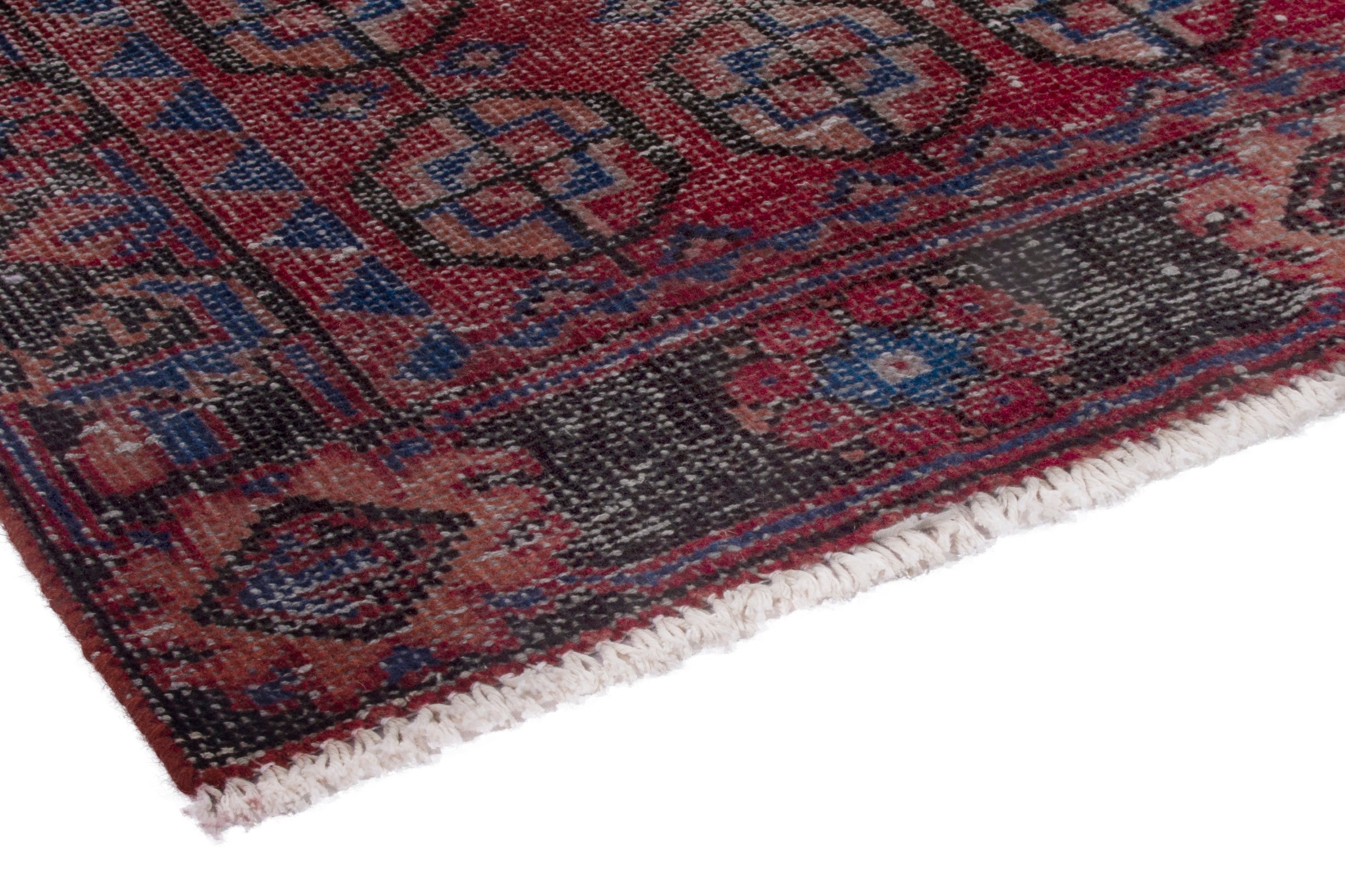 Persian Ferdos runner rug in burgundy and faded red, view 4 of 18