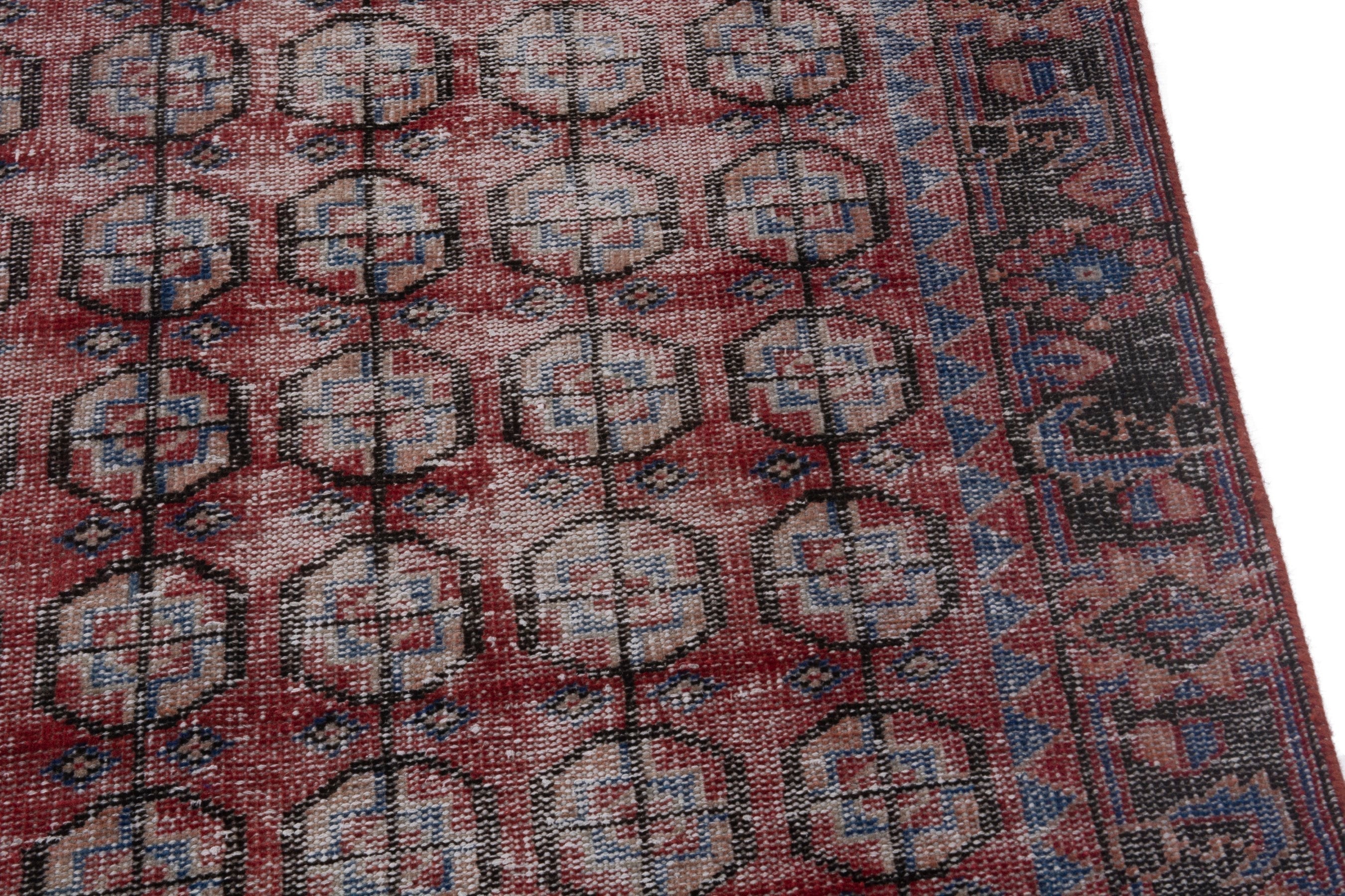 Persian Ferdos runner rug in burgundy and faded red, view 7 of 18