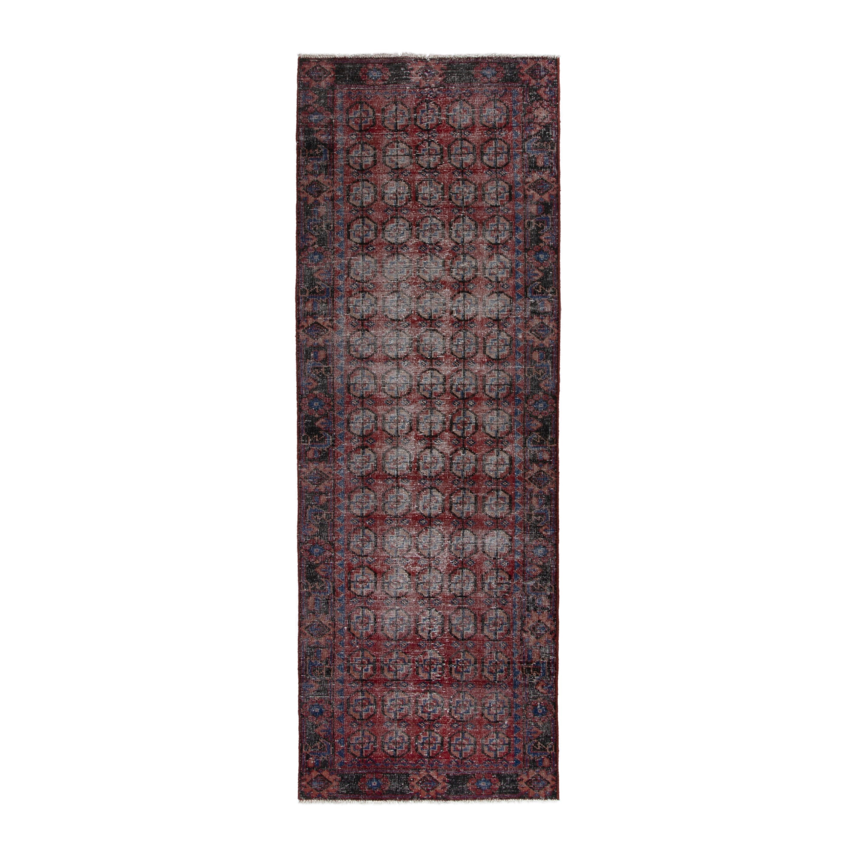 Persian Ferdos runner rug in burgundy and faded red, 3'4" x 9'8"