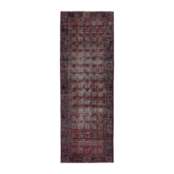 Persian Ferdos runner rug in burgundy and faded red, 3'4" x 9'8"