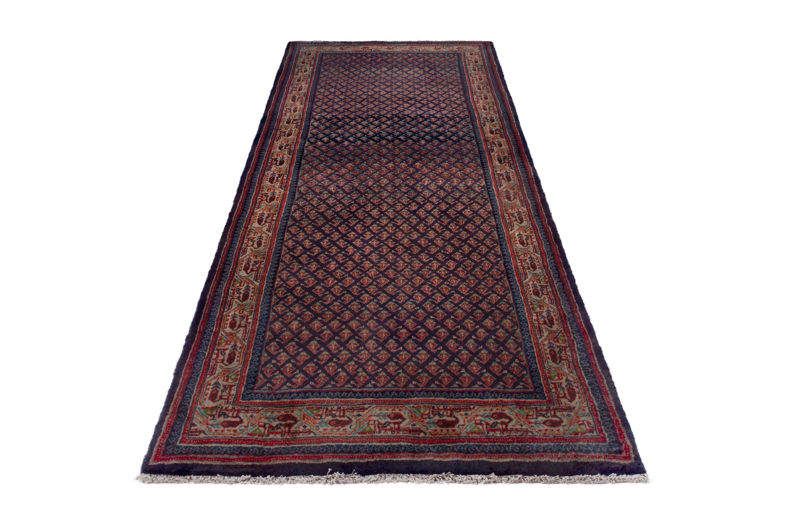 Persian Mahal runner rug in navy and rust, view 2 of 19