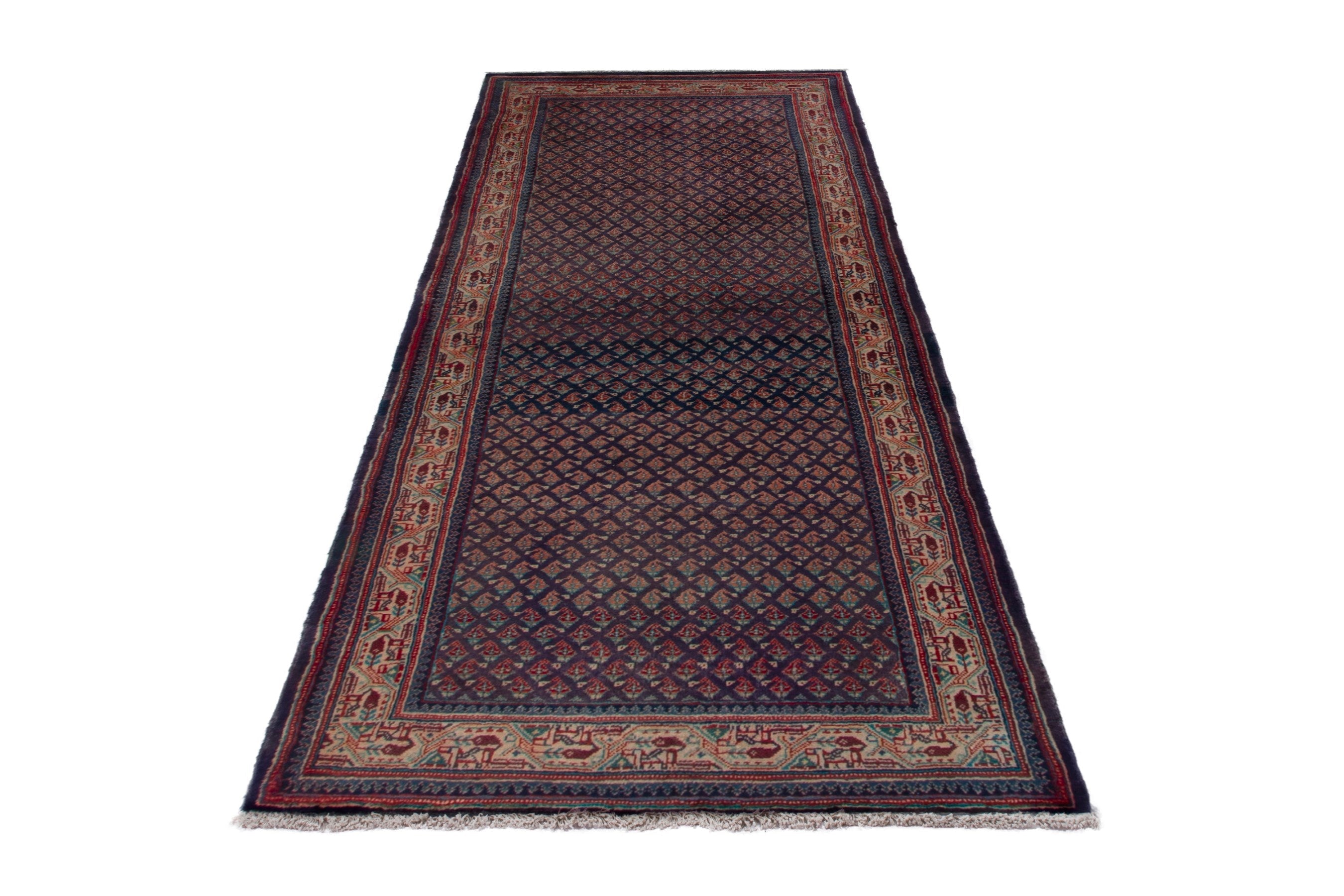Persian Mahal runner rug in navy and rust, view 3 of 19