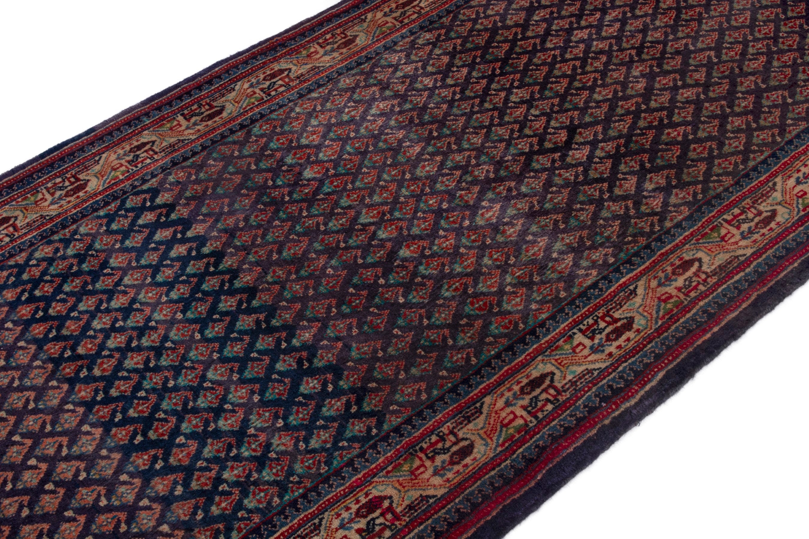 Persian Mahal runner rug in navy and rust, view 6 of 19