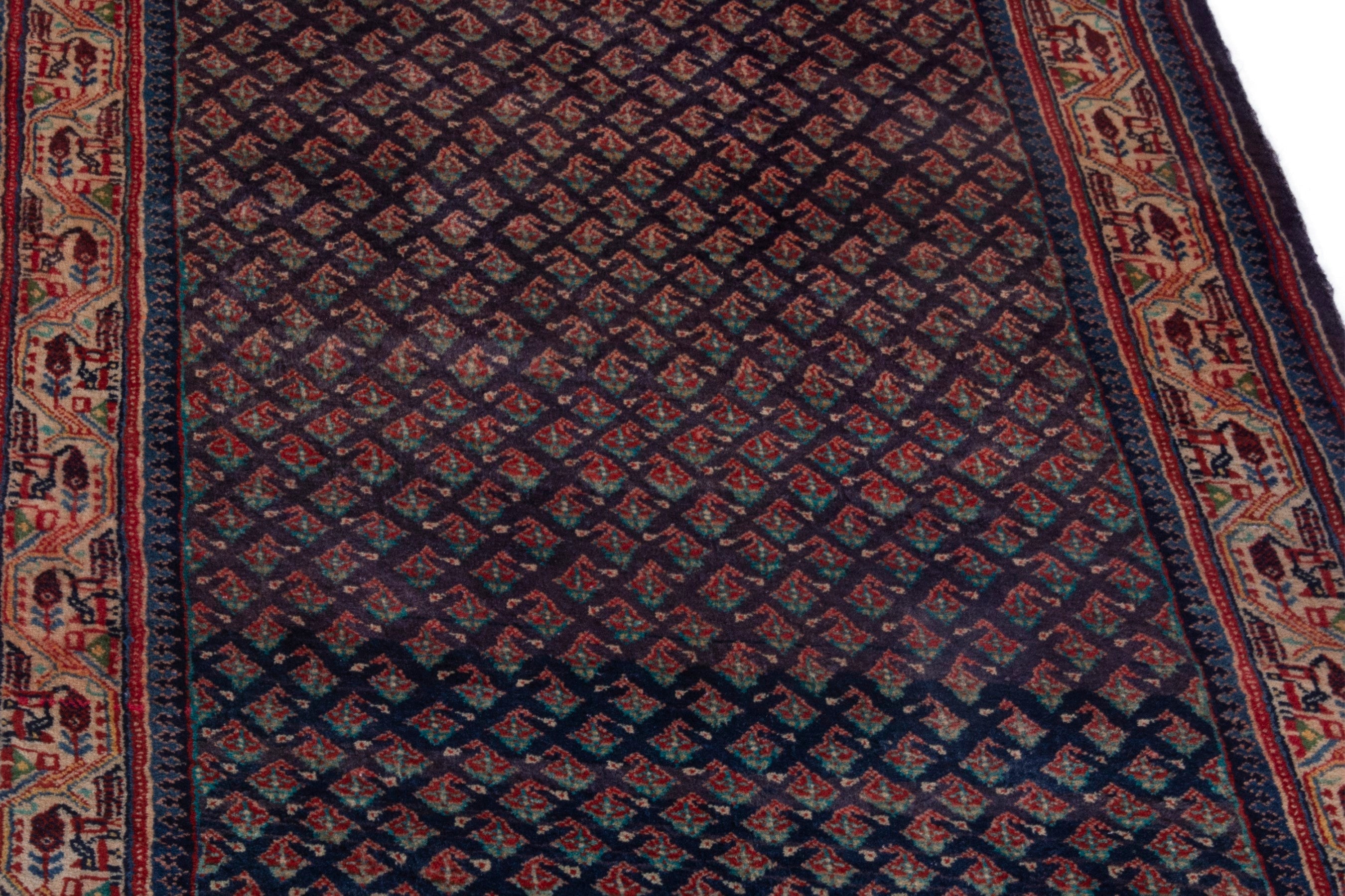 Persian Mahal runner rug in navy and rust, view 10 of 19
