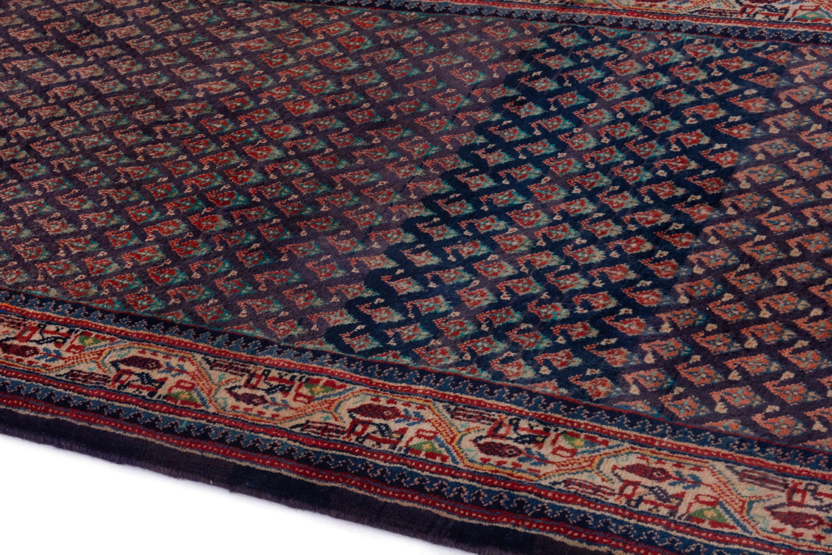 Persian Mahal runner rug in navy and rust, view 5 of 19