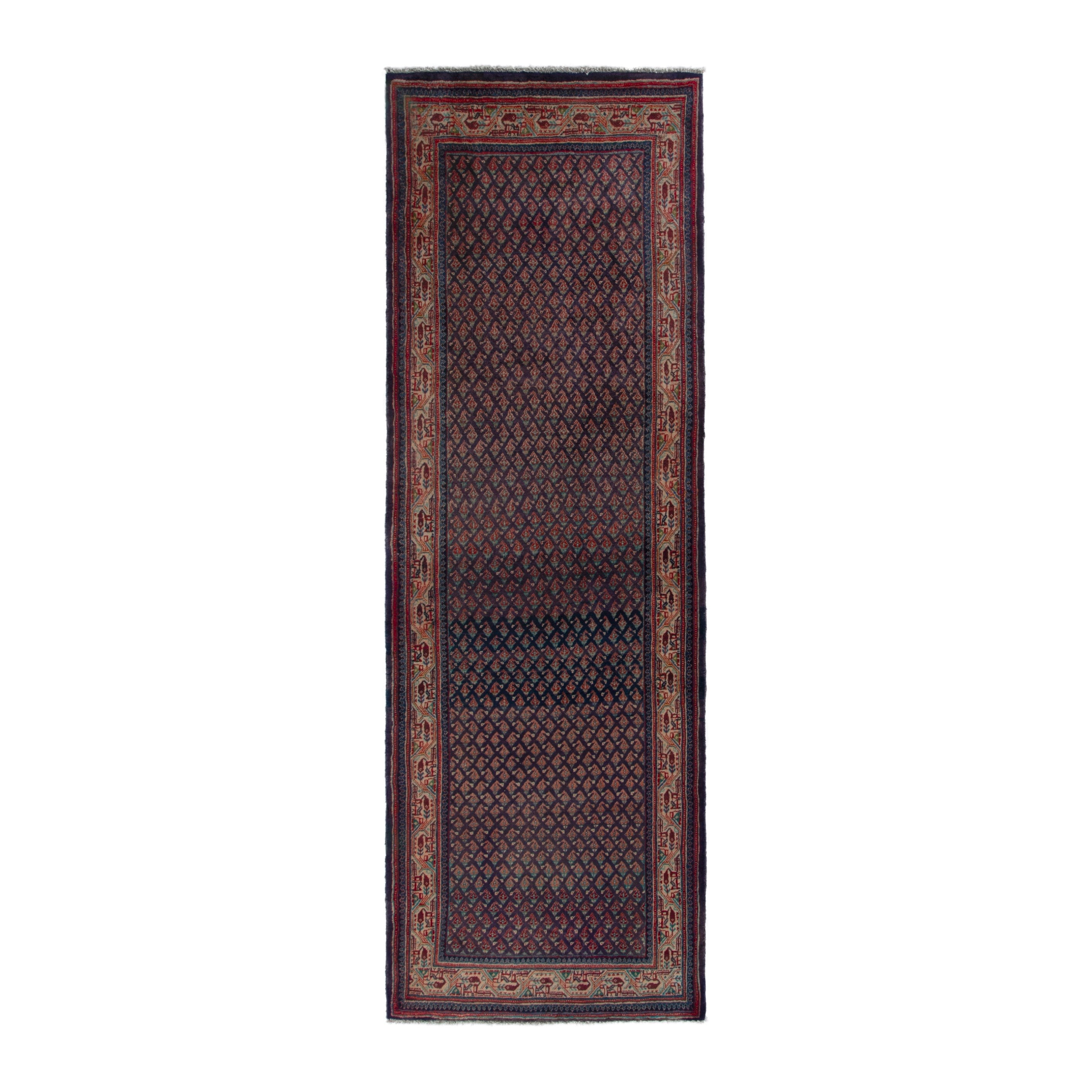 Persian Mahal runner rug in navy and rust, 3'10" x 11'2"